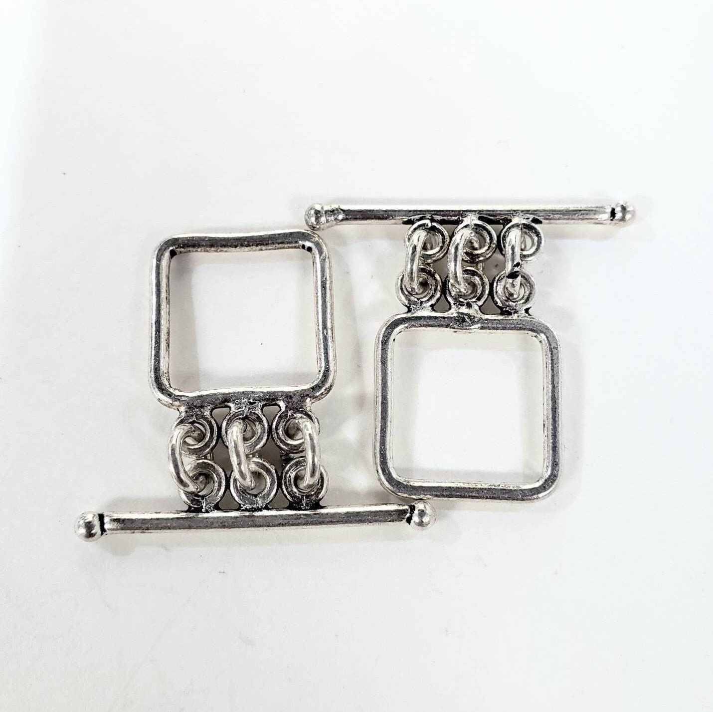 925 Sterling silver 3 loop square 15 mm bali handmade vintage toggle clasp, necklace bracelet jewelry making findings.1 set