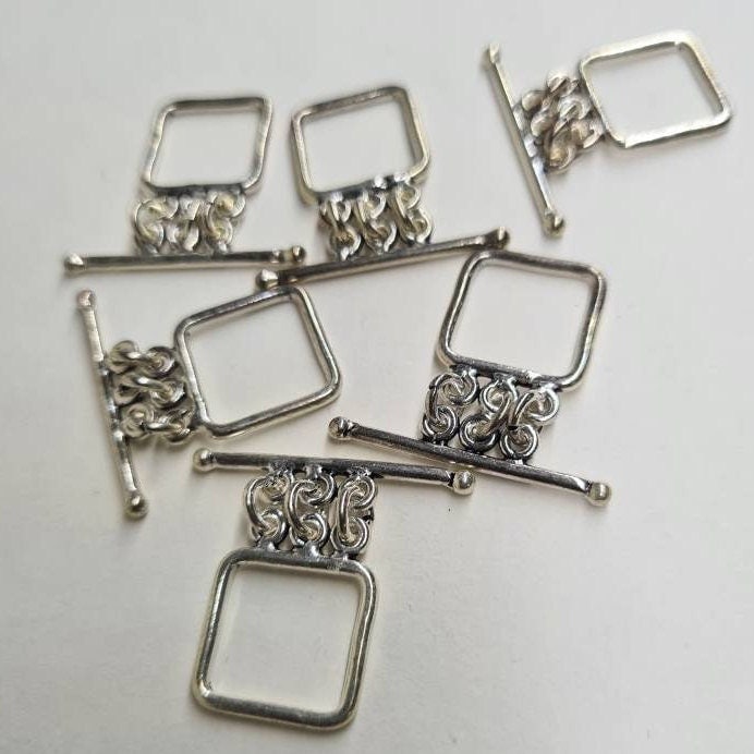 925 Sterling silver 3 loop square 15 mm bali handmade vintage toggle clasp, necklace bracelet jewelry making findings.1 set