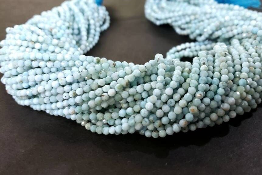 Genuine Larimar 2.5mm faceted round Beads 12.25" Strand for jewelry making, healing gemstone beads, high Quality Ocean blue gems.