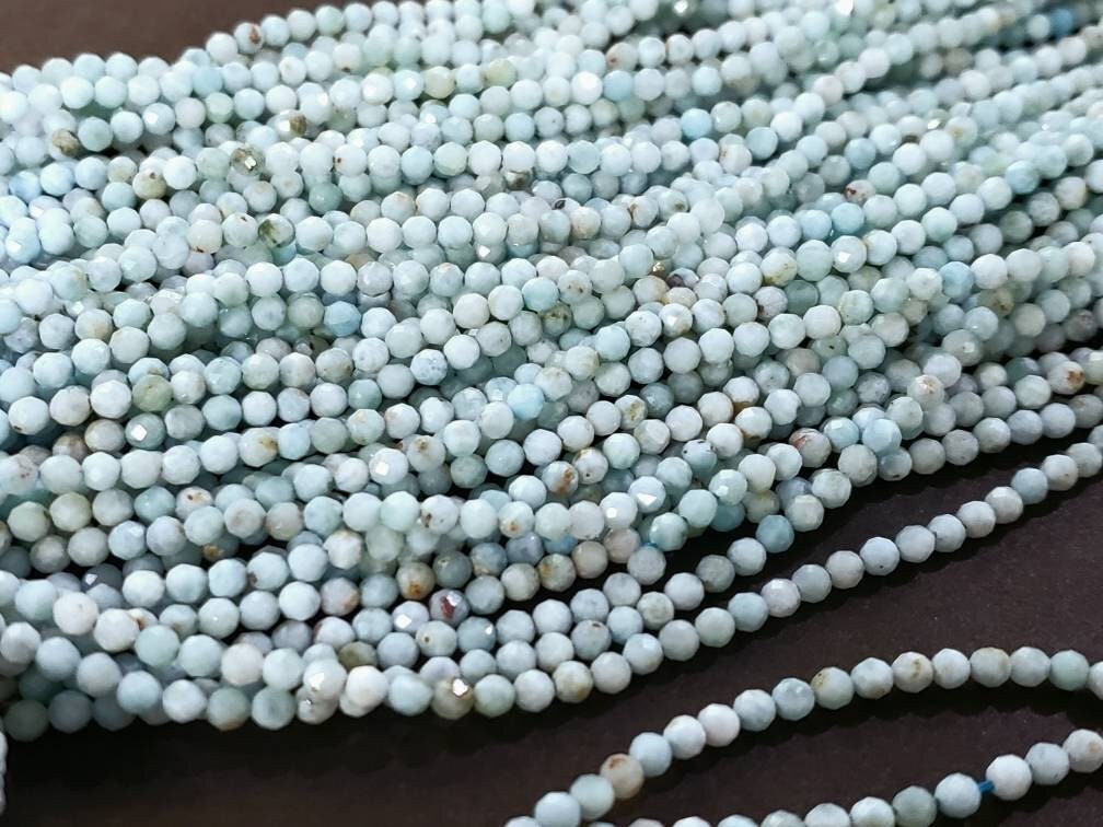 Genuine Larimar 2.5mm faceted round Beads 12.25&quot; Strand for jewelry making, healing gemstone beads, high Quality Ocean blue gems.