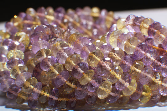 Natural Ametrine Faceted Roundel 7-7.5mm AAA Top Quality Purple yellow Rondelle Beads 10" Strand