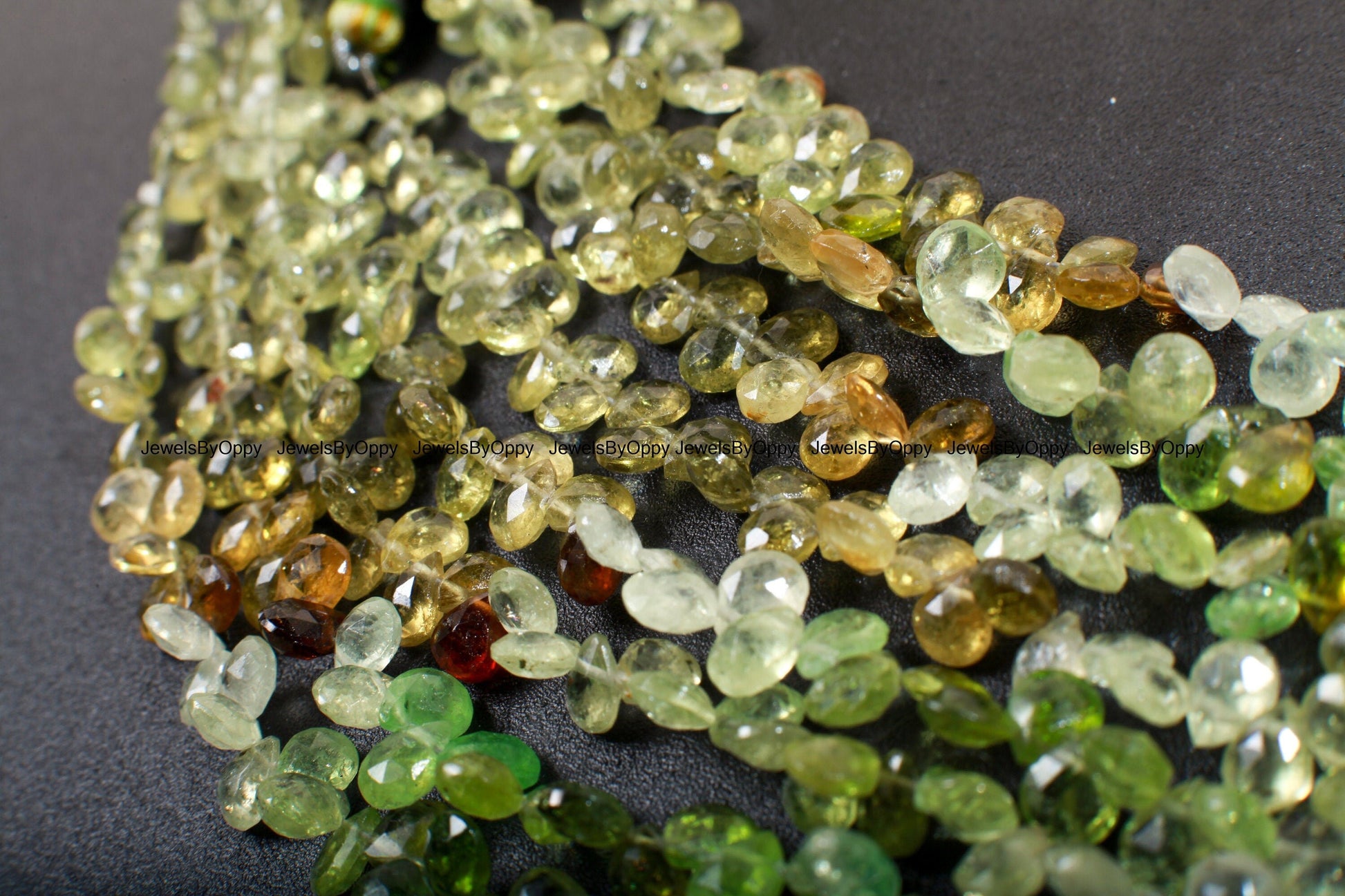 Natural Grossular Garnet, Green Garnet Shaded Faceted Heart Briolette 5-6mm Gemstone AAA rare Jewelry Making Beads, 3&quot;/7&quot; Strand