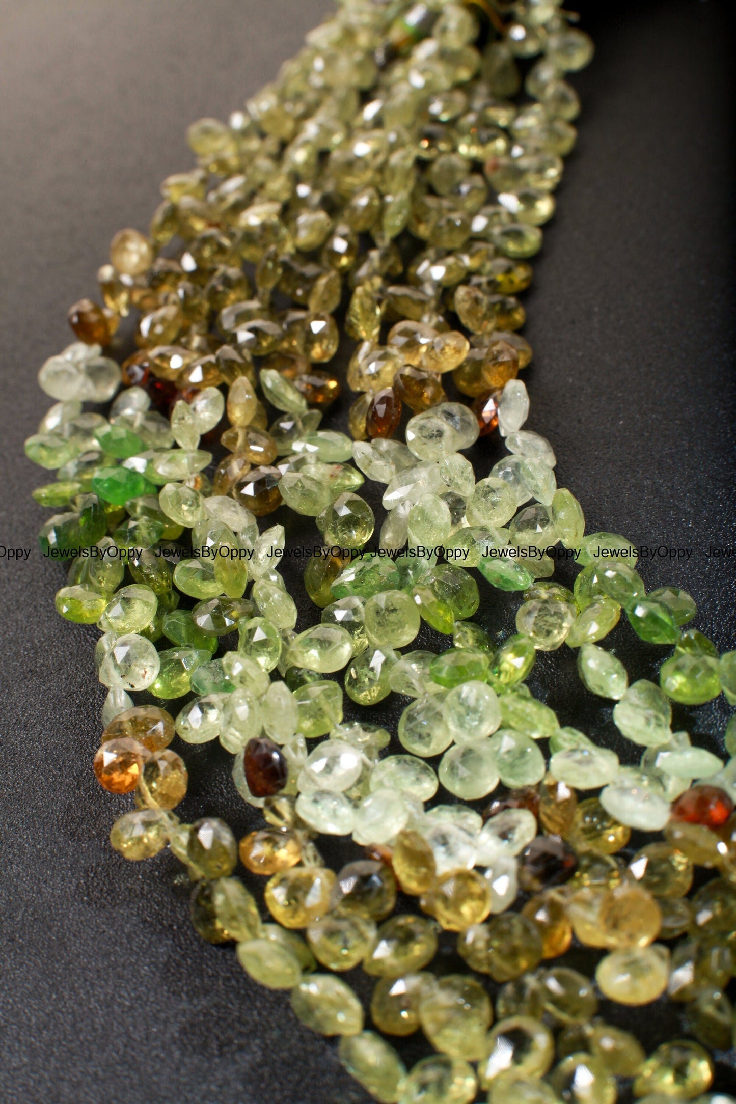 Natural Grossular Garnet, Green Garnet Shaded Faceted Heart Briolette 5-6mm Gemstone AAA rare Jewelry Making Beads, 3&quot;/7&quot; Strand