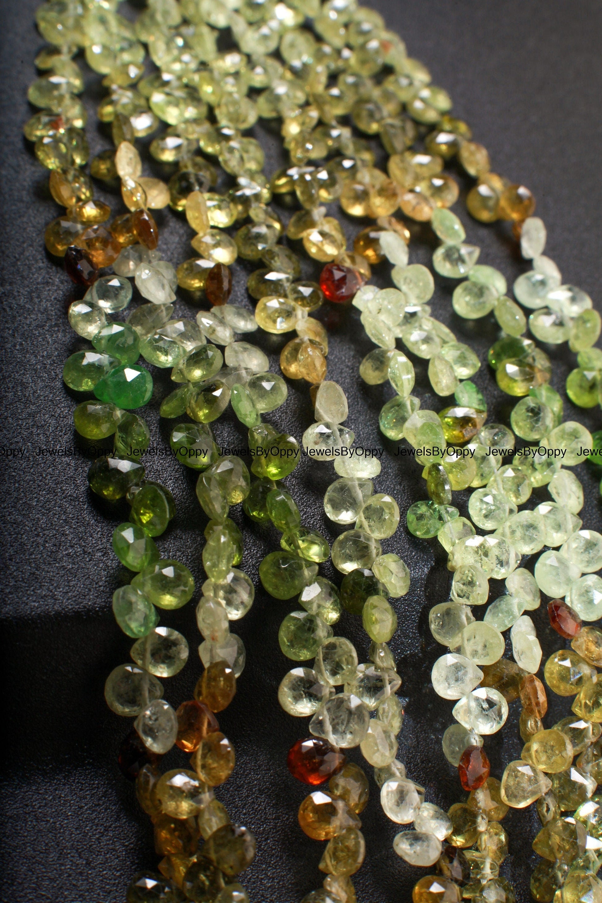 Natural Grossular Garnet, Green Garnet Shaded Faceted Heart Briolette 5-6mm Gemstone AAA rare Jewelry Making Beads, 3"/7" Strand