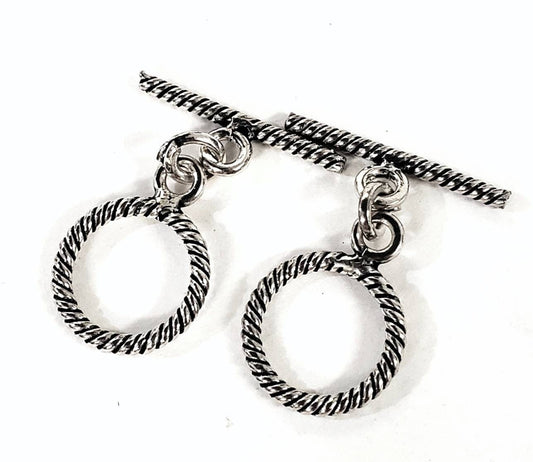 2 sets 925 Sterling Silver Bali 14mm Rope toggle clasp, vintage Handmade jewelry making toggle Clasp