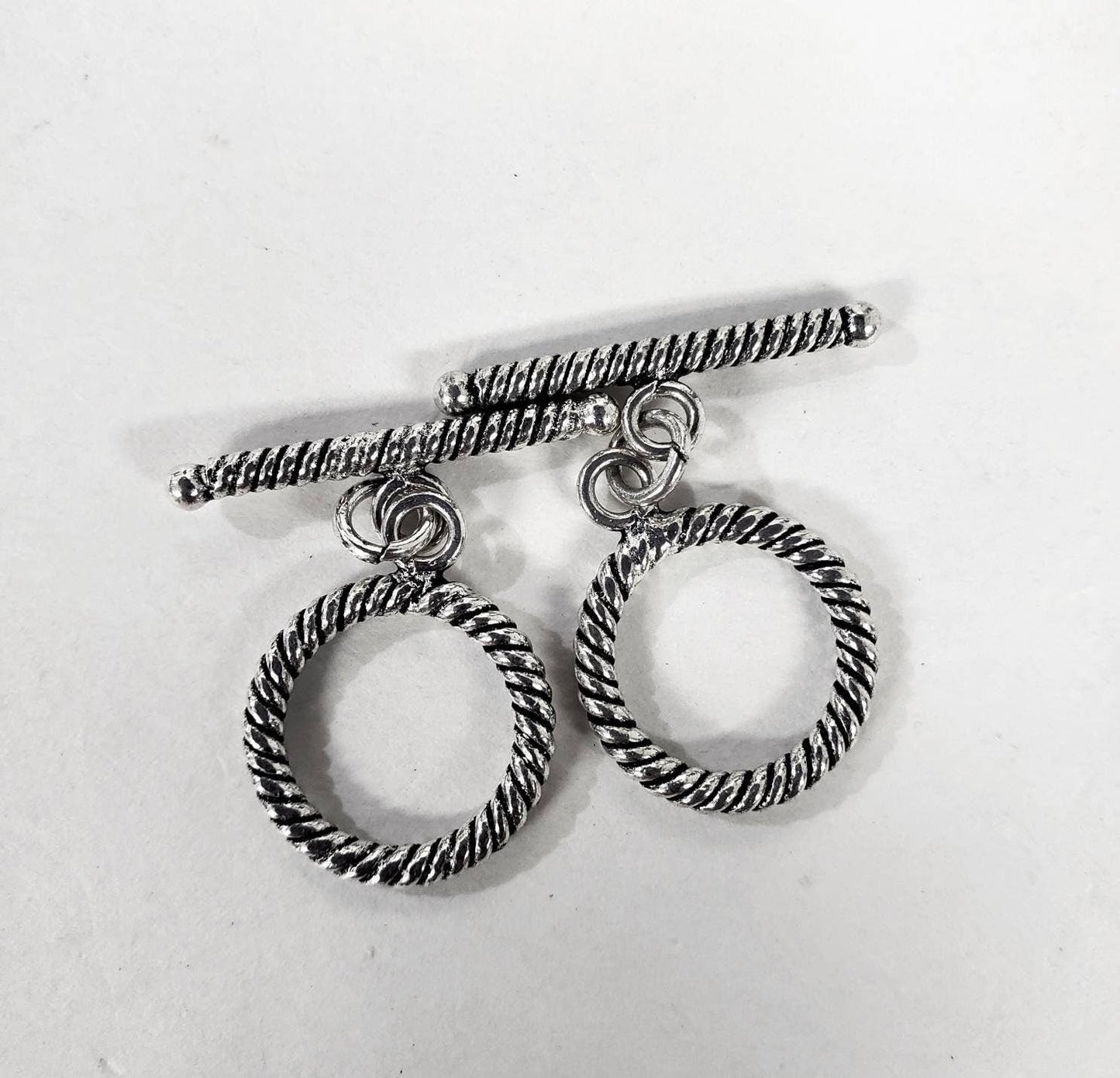 2 sets 925 Sterling Silver Bali 14mm Rope toggle clasp, vintage Handmade jewelry making toggle Clasp
