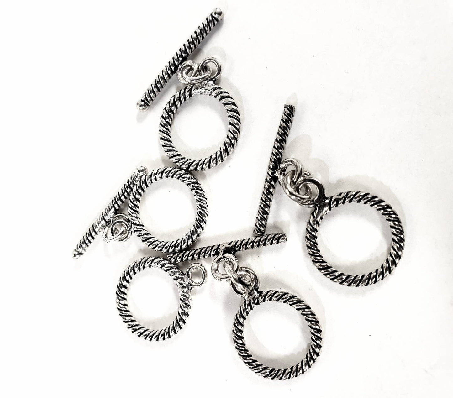 2 sets 925 Sterling Silver Bali 14mm Rope toggle clasp, vintage Handmade jewelry making toggle Clasp