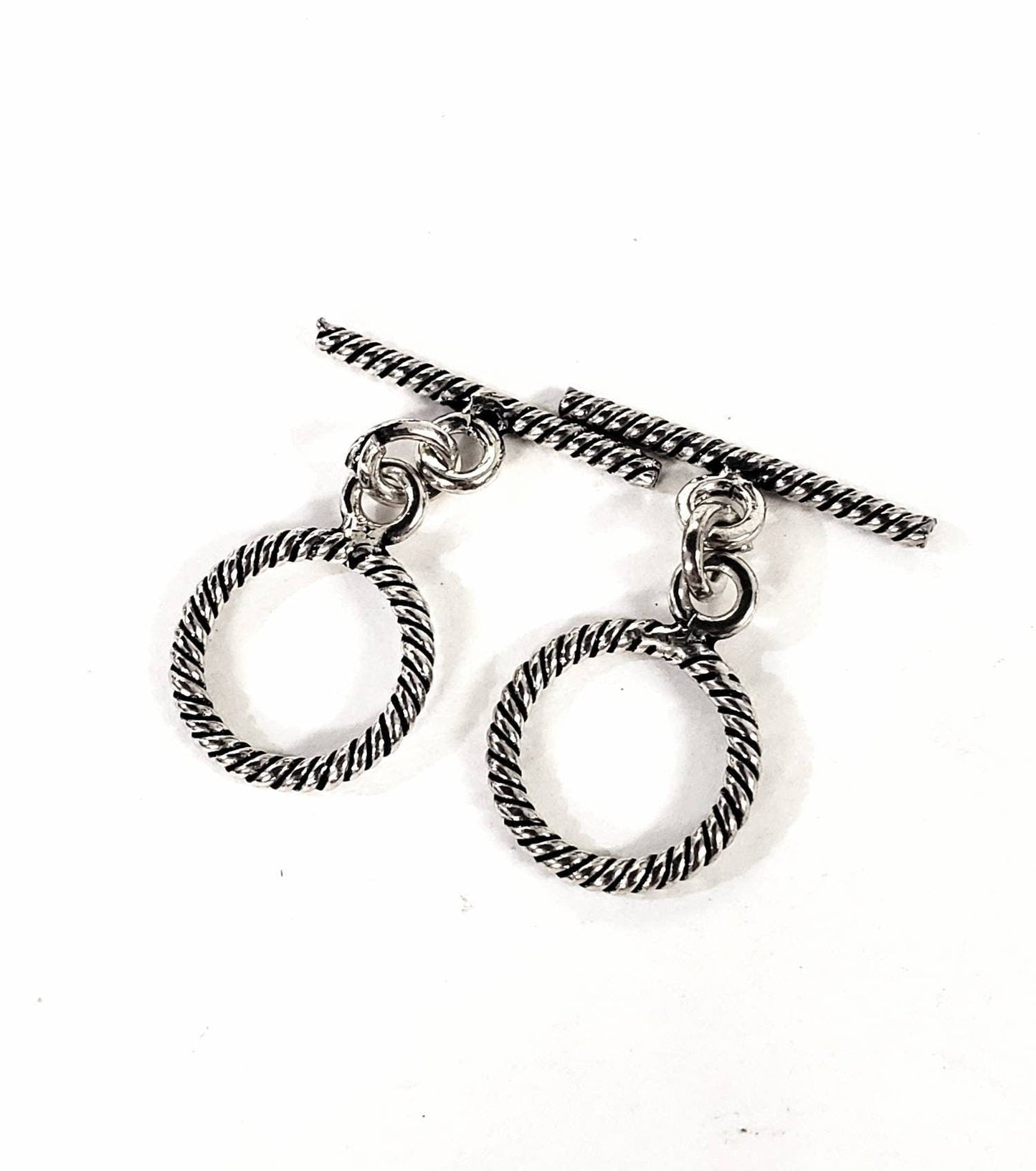2 sets 925 Sterling Silver Bali 14mm Rope toggle clasp, vintage Handmade jewelry making toggle Clasp
