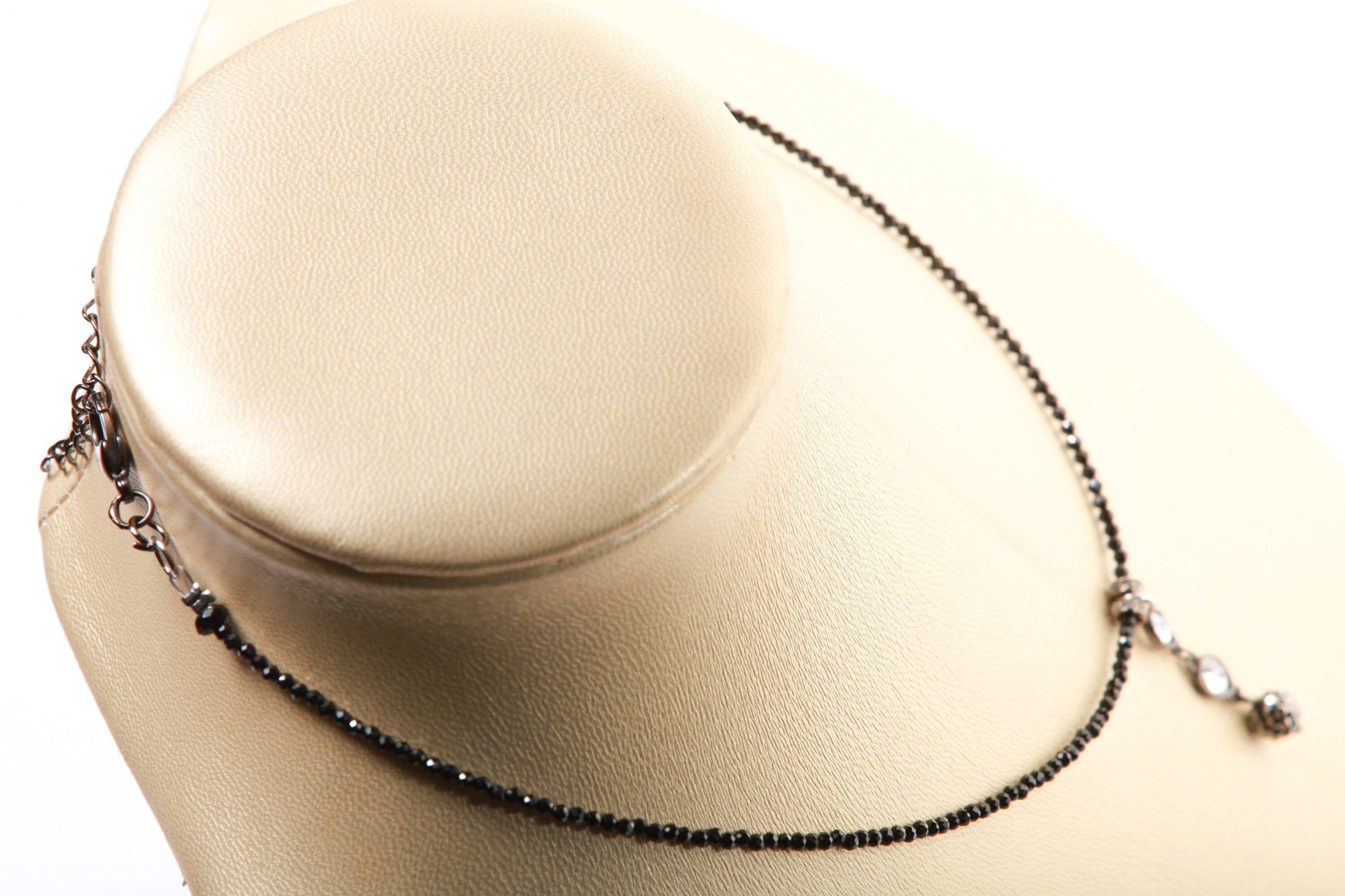 Black Spinel Diamond Cut Choker Necklace with Cubic Zirconia Oxidized Teardrop and Rhinestone Black Diamond Ball Pendant Extendable Necklace