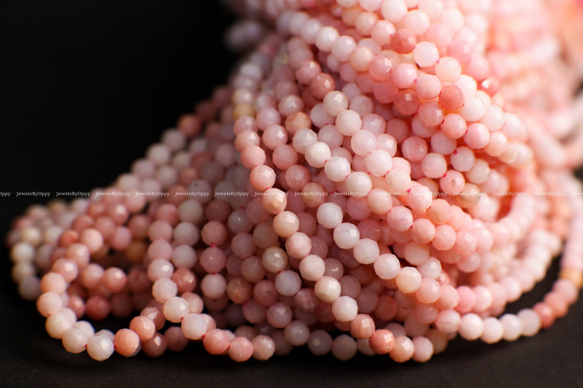 Natural Pink Peruvian Opal Faceted 4.5mm Round, High Quality Jewelry Making Gemstone Beads 12.5" Strand