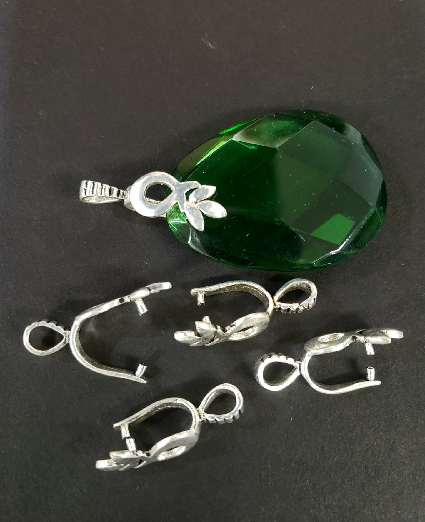 925 Sterling Silver Bali flower bail, vintage handmade 25mm long Bali pinch Bails for Pendant holder. 1 piece