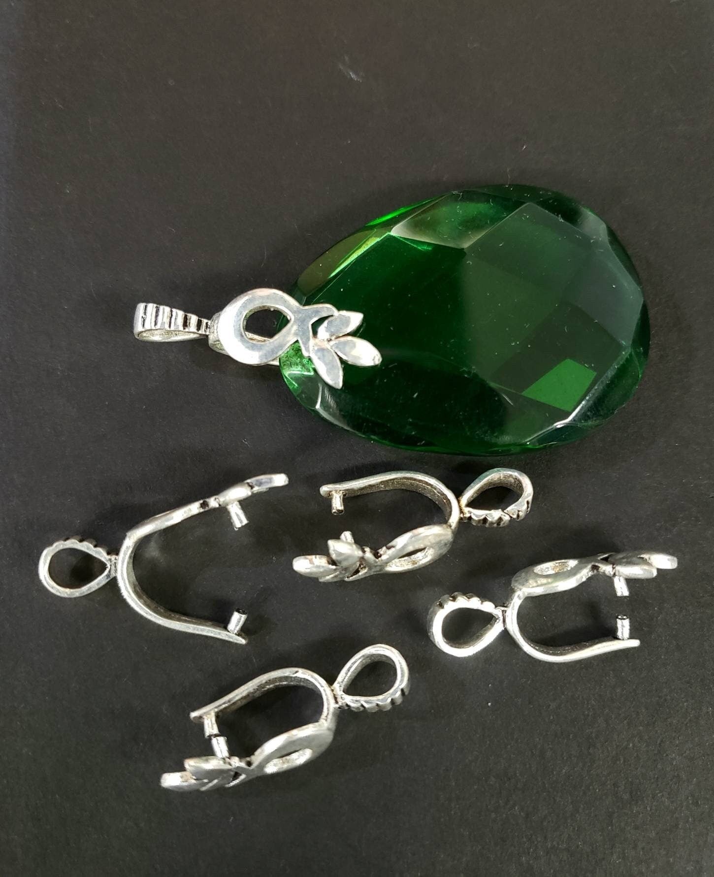 925 Sterling Silver Bali flower bail, vintage handmade 25mm long Bali pinch Bails for Pendant holder. 1 piece