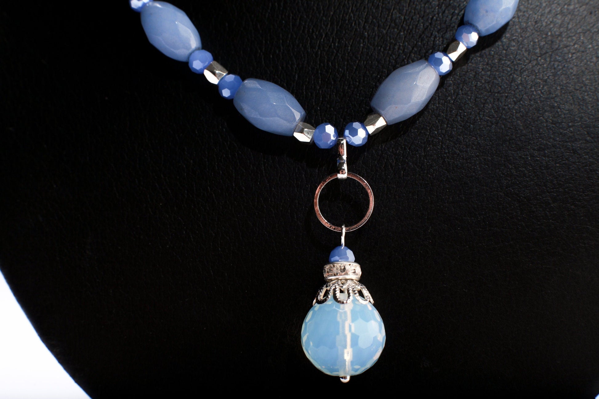 Blue Quartz Faceted Oval accent with Stunning Opalite pendant 18&quot; Gemstones Necklace