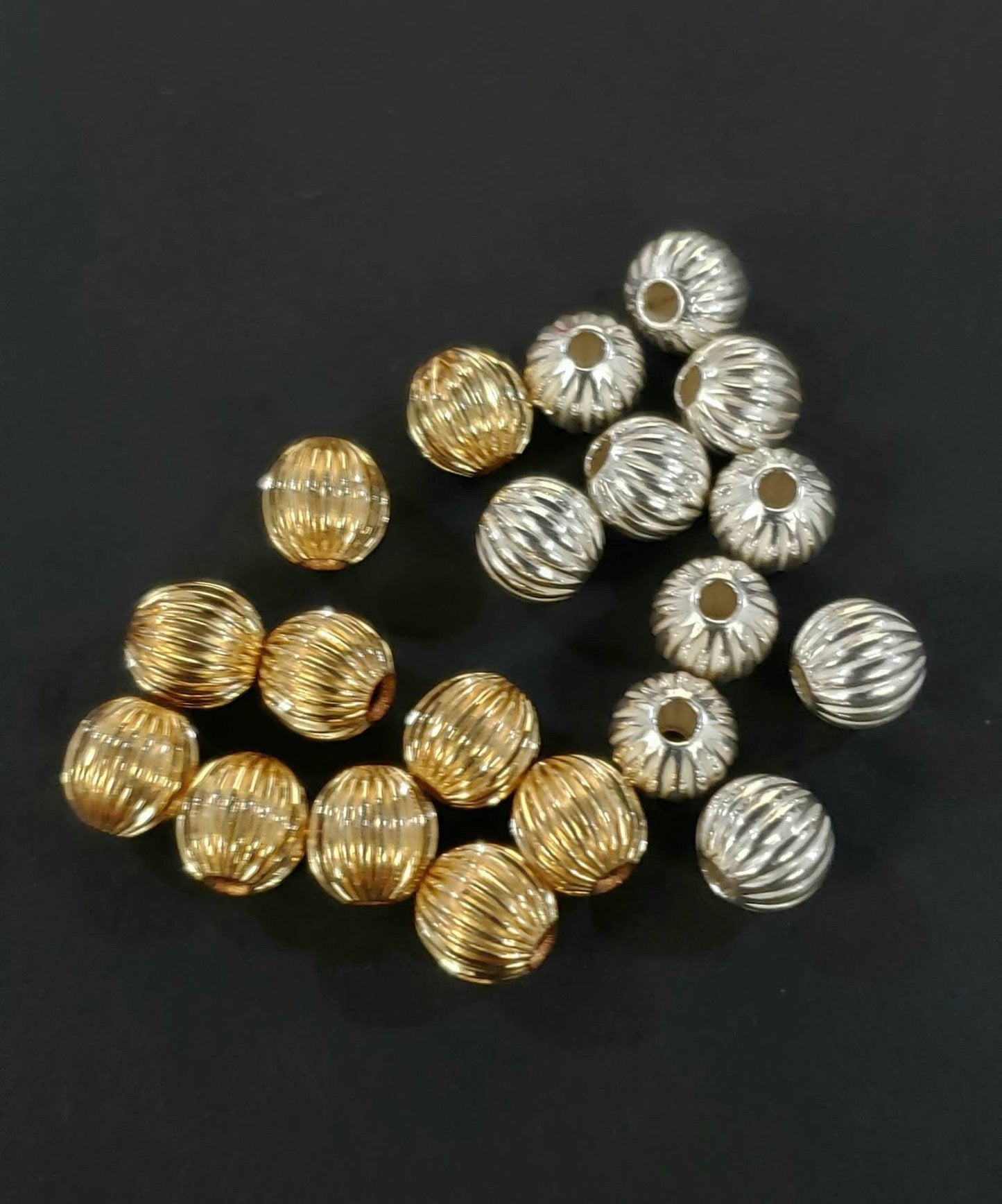 10 pcs 5mm corrugated round Fluted bead 925 sterling silver and 14k gold filled, Made in USA high quality jewelry making spacer bead .