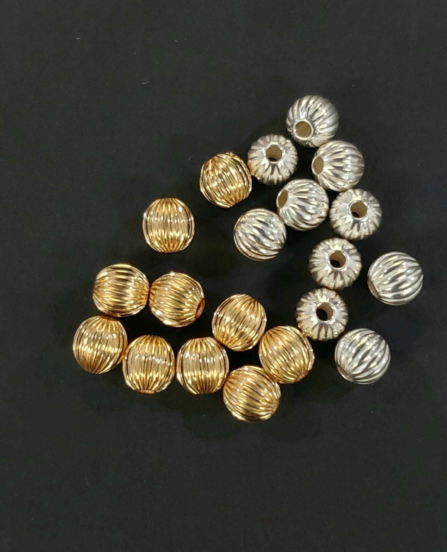 10 pcs 5mm corrugated round Fluted bead 925 sterling silver and 14k gold filled, Made in USA high quality jewelry making spacer bead .