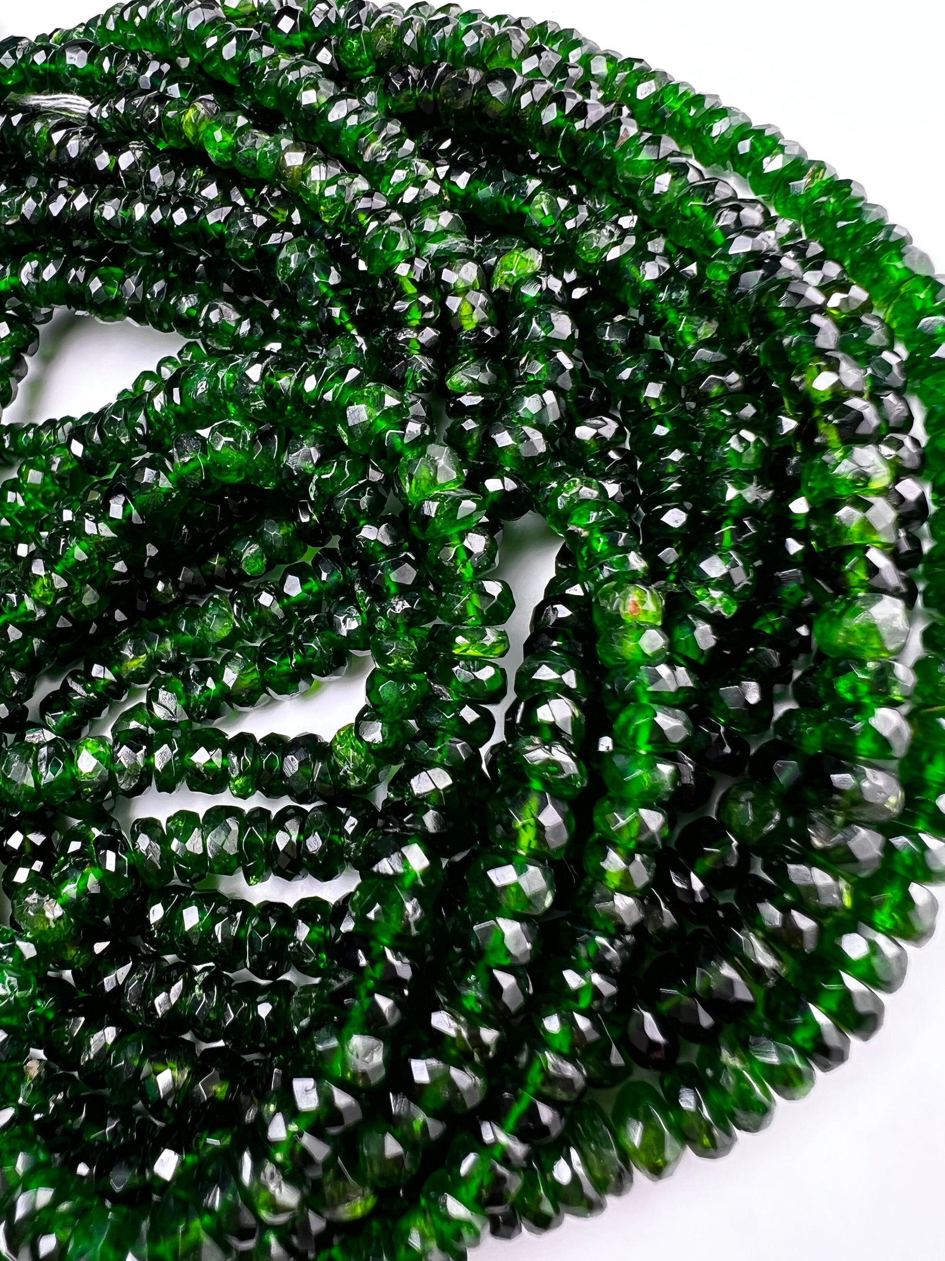 Natural Chrome Diopside 5-6.5mm Faceted Roundel Beads, AAA High Quality Rare beautiful Green Chrome diopside Beads. 6” ,12” strand