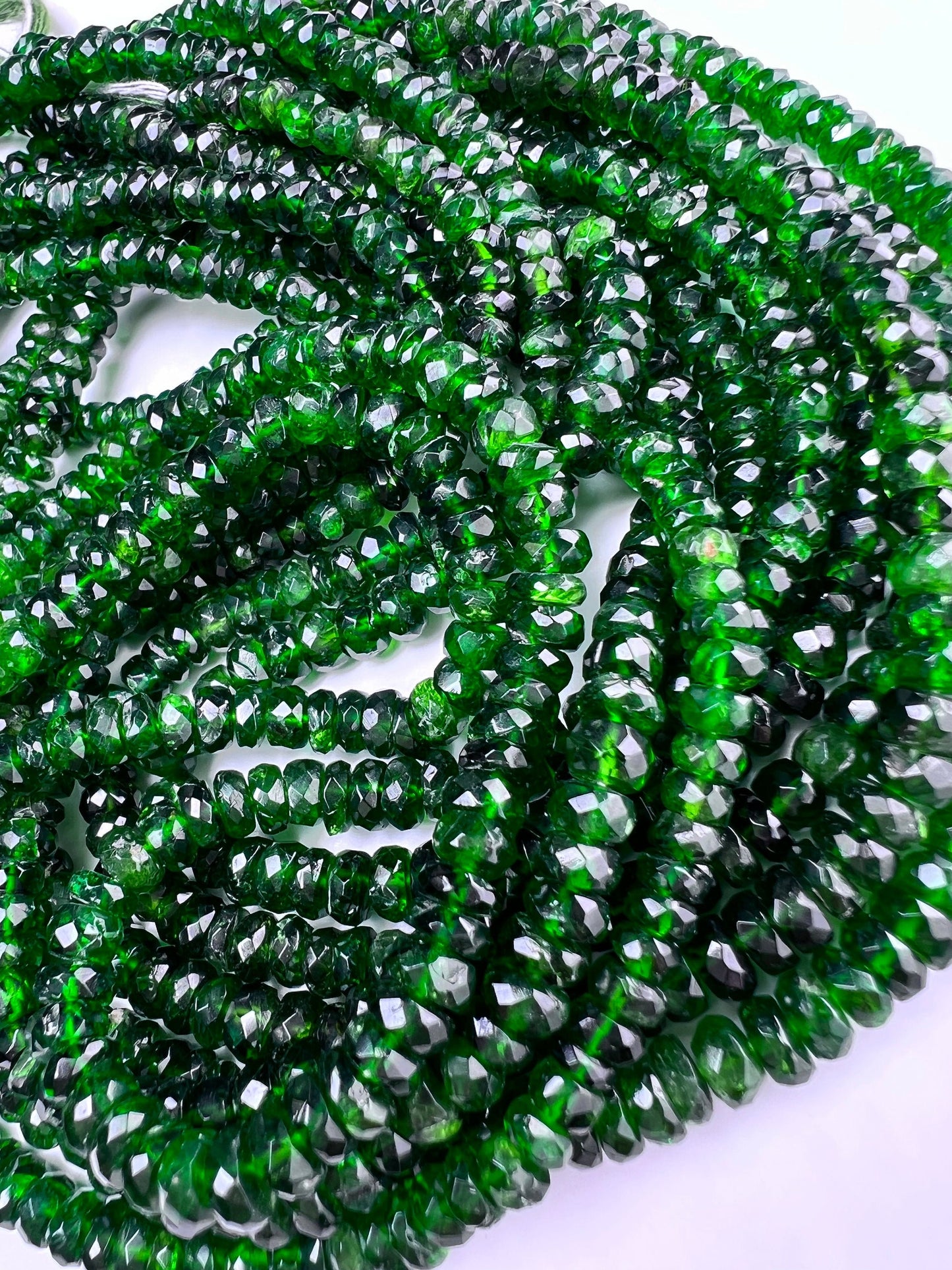 Natural Chrome Diopside 5-6.5mm Faceted Roundel Beads, AAA High Quality Rare beautiful Green Chrome diopside Beads. 6” ,12” strand