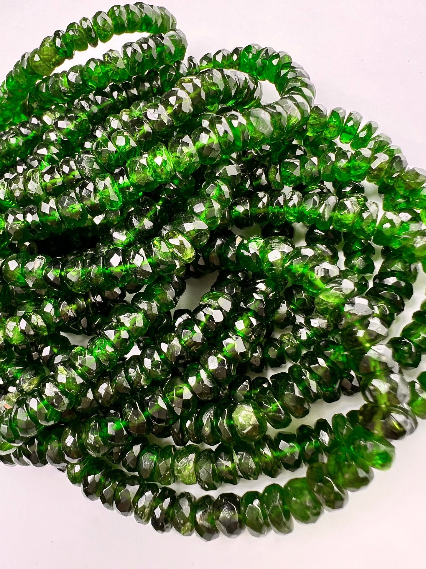 Natural Chrome Diopside 5-6.5mm Faceted Roundel Beads, AAA High Quality Rare beautiful Green Chrome diopside Beads. 6” ,12” strand