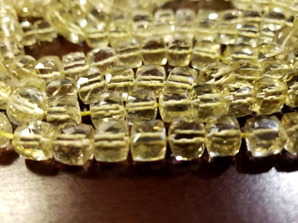 Natural Lemon Quartz Faceted Square Cube 7-7.5mm AAA Quality Lemon Quartz Jewelry making beads, Nice Quality, Sold by Pieces