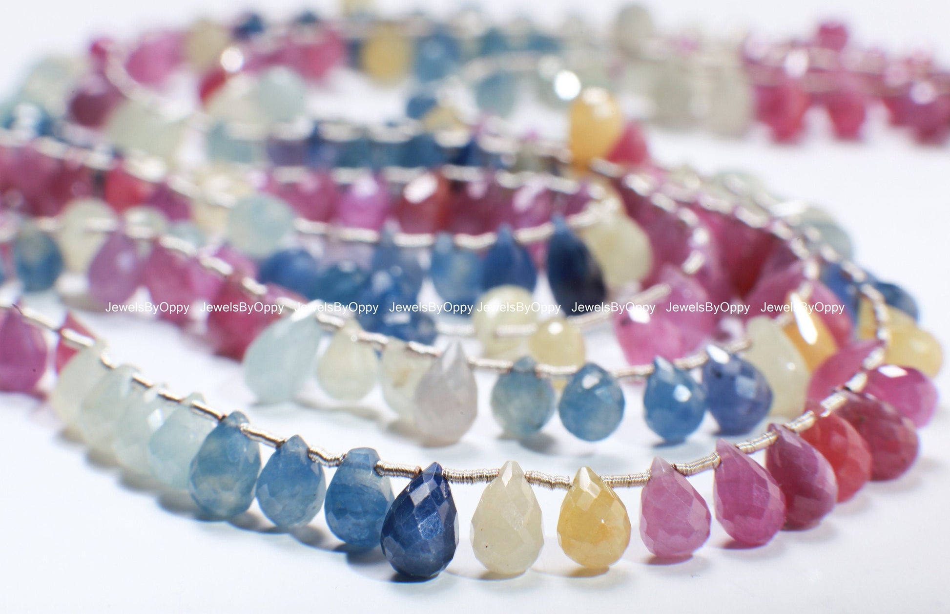 Multi Sapphire Briolette, Natural Multi Sapphire Micro Faceted Teardrop 6x8-9mm Briolette DIY Jewelry Making Gemstone Bead