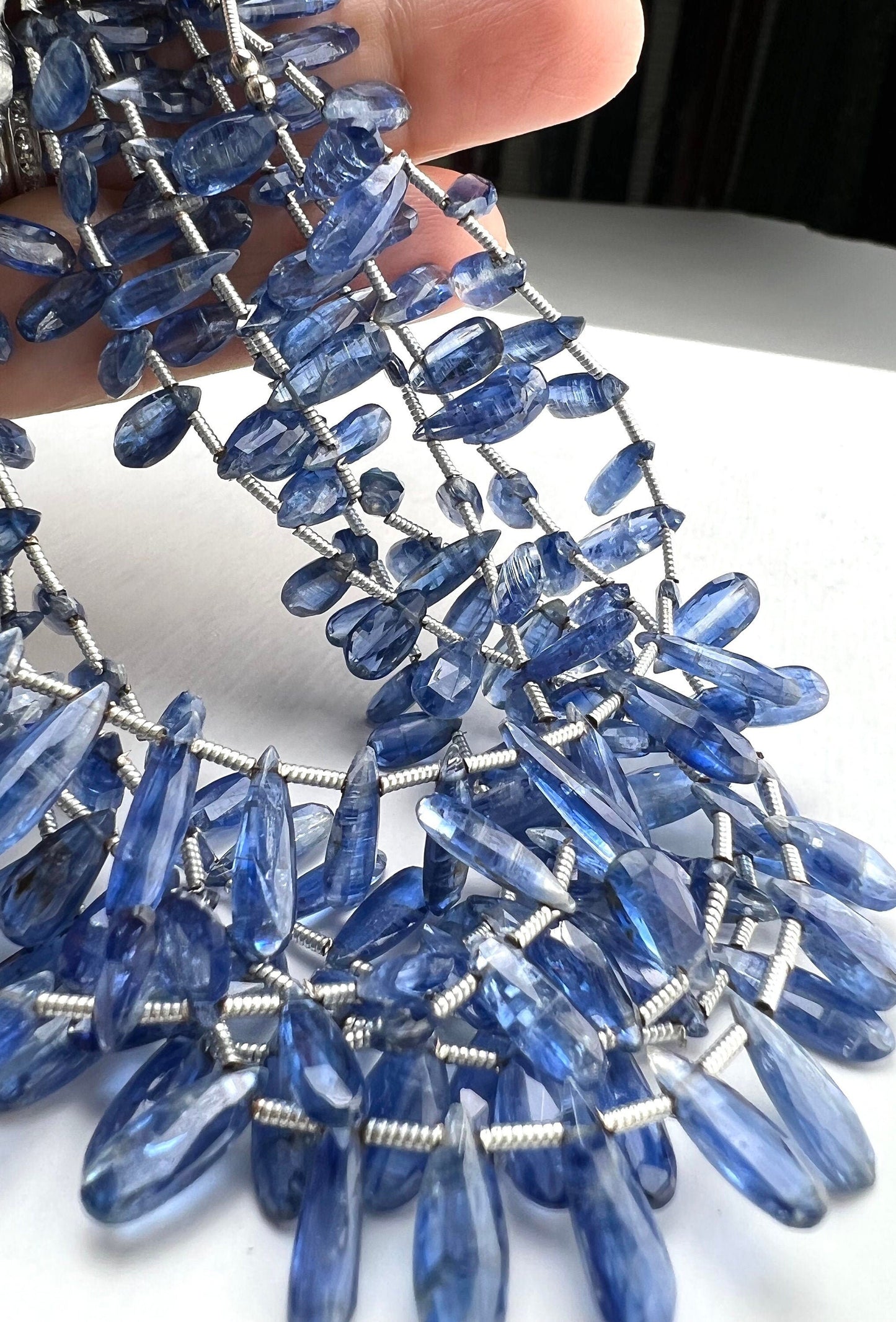 Natural Kyanite Faceted long Drop 4.5x11-13mm AAA quality Teardrop Gemstone Violet Blue Beads DIY Jewelry Making pear drop beads.