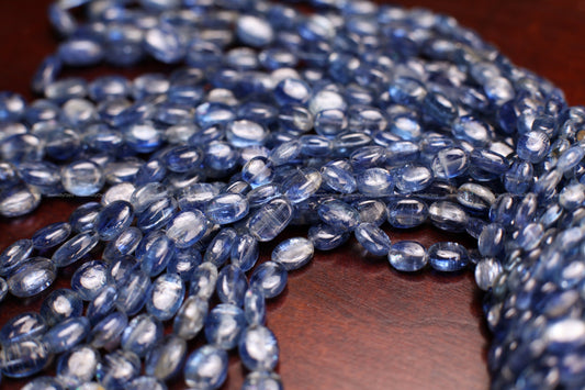 Natural Blue Kyanite Smooth Oval 4.5x6-7x9.5-10mm graduated Jewelry Making Gemstone Beads 8&quot;,16&quot; strand