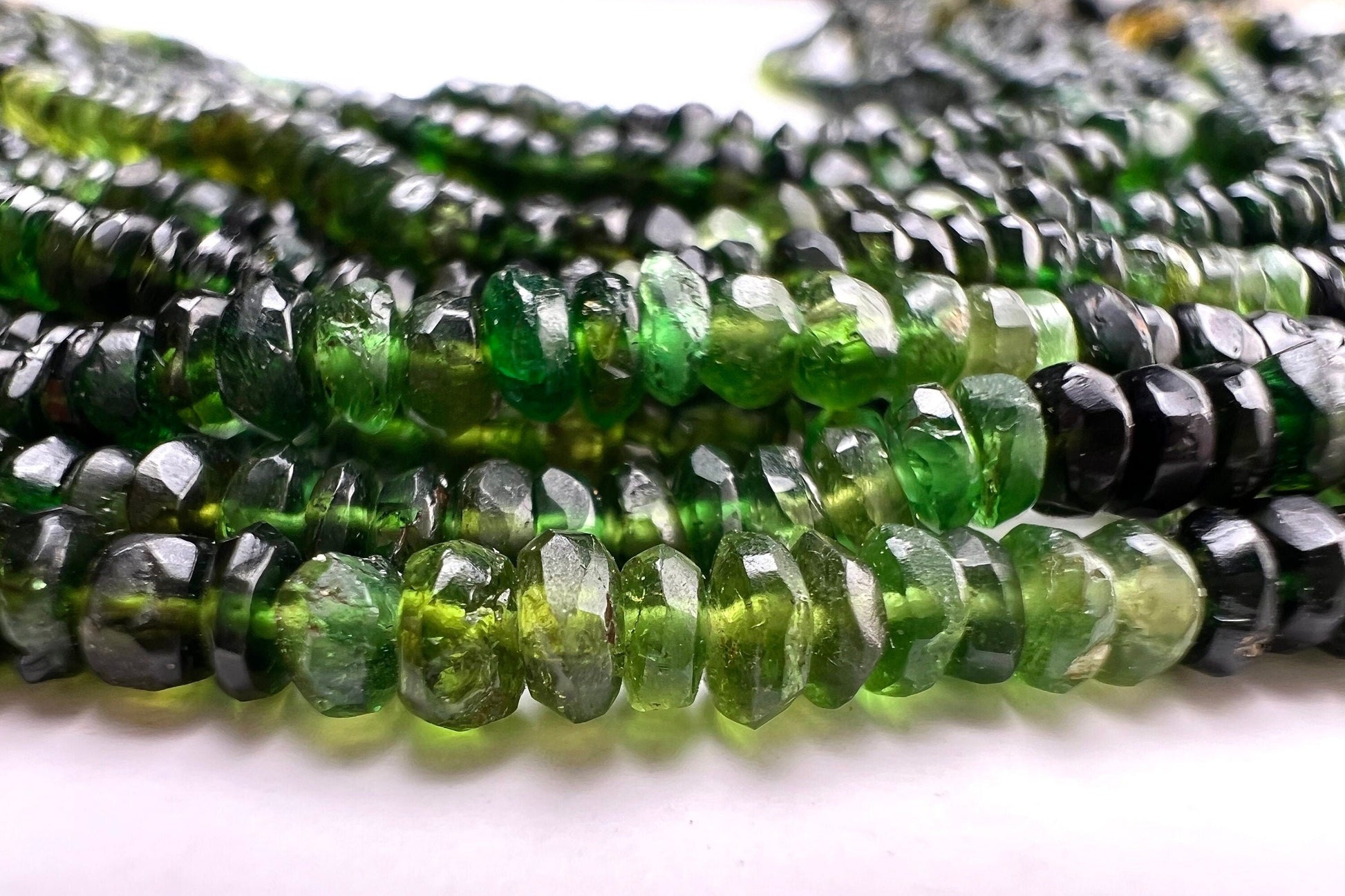 Natural green Tourmaline 3.5mm Micro Faceted Shaded roundel Beads Rare Green Tourmaline jewelry making beads Beads, 6.5”,13 or bulk