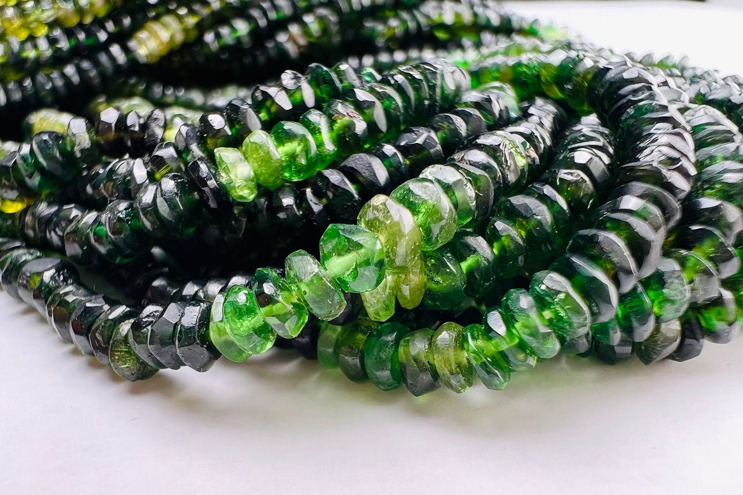 Natural green Tourmaline 3.5mm Micro Faceted Shaded roundel Beads Rare Green Tourmaline jewelry making beads Beads, 6.5”,13 or bulk