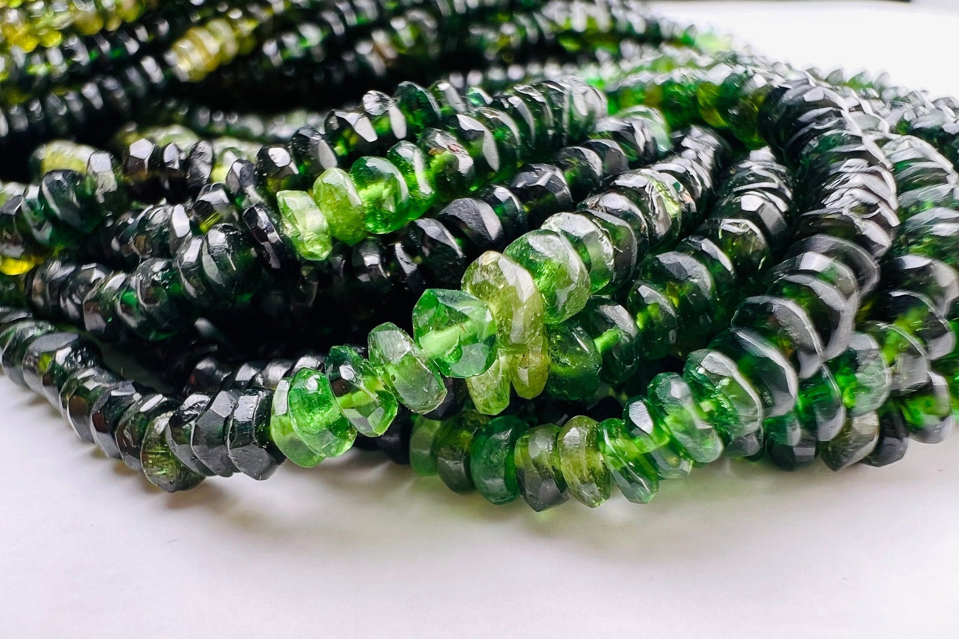 Natural green Tourmaline 3.5mm Micro Faceted Shaded roundel Beads Rare Green Tourmaline jewelry making beads Beads, 6.5”,13 or bulk