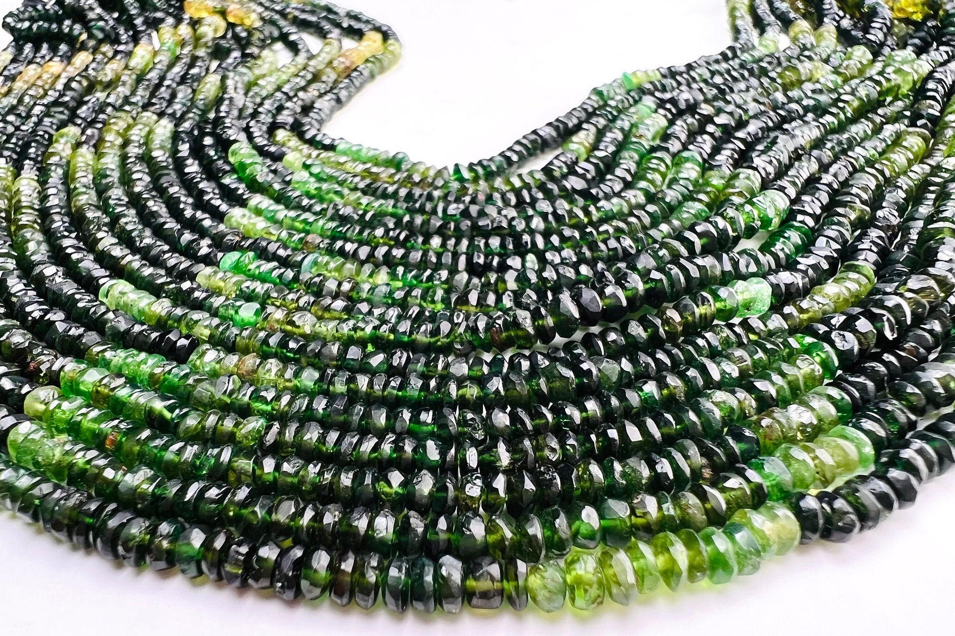 Natural green Tourmaline 3.5mm Micro Faceted Shaded roundel Beads Rare Green Tourmaline jewelry making beads Beads, 6.5”,13 or bulk