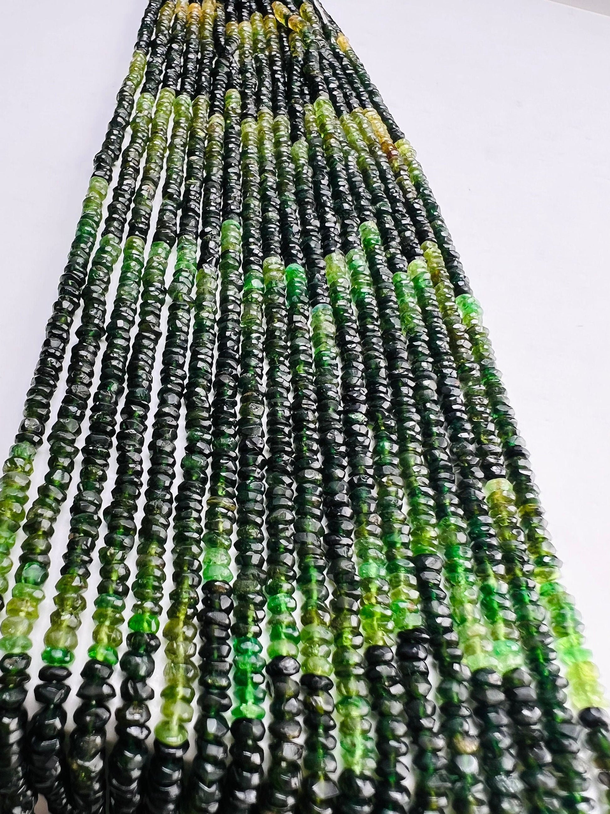 Natural green Tourmaline 3.5mm Micro Faceted Shaded roundel Beads Rare Green Tourmaline jewelry making beads Beads, 6.5”,13 or bulk