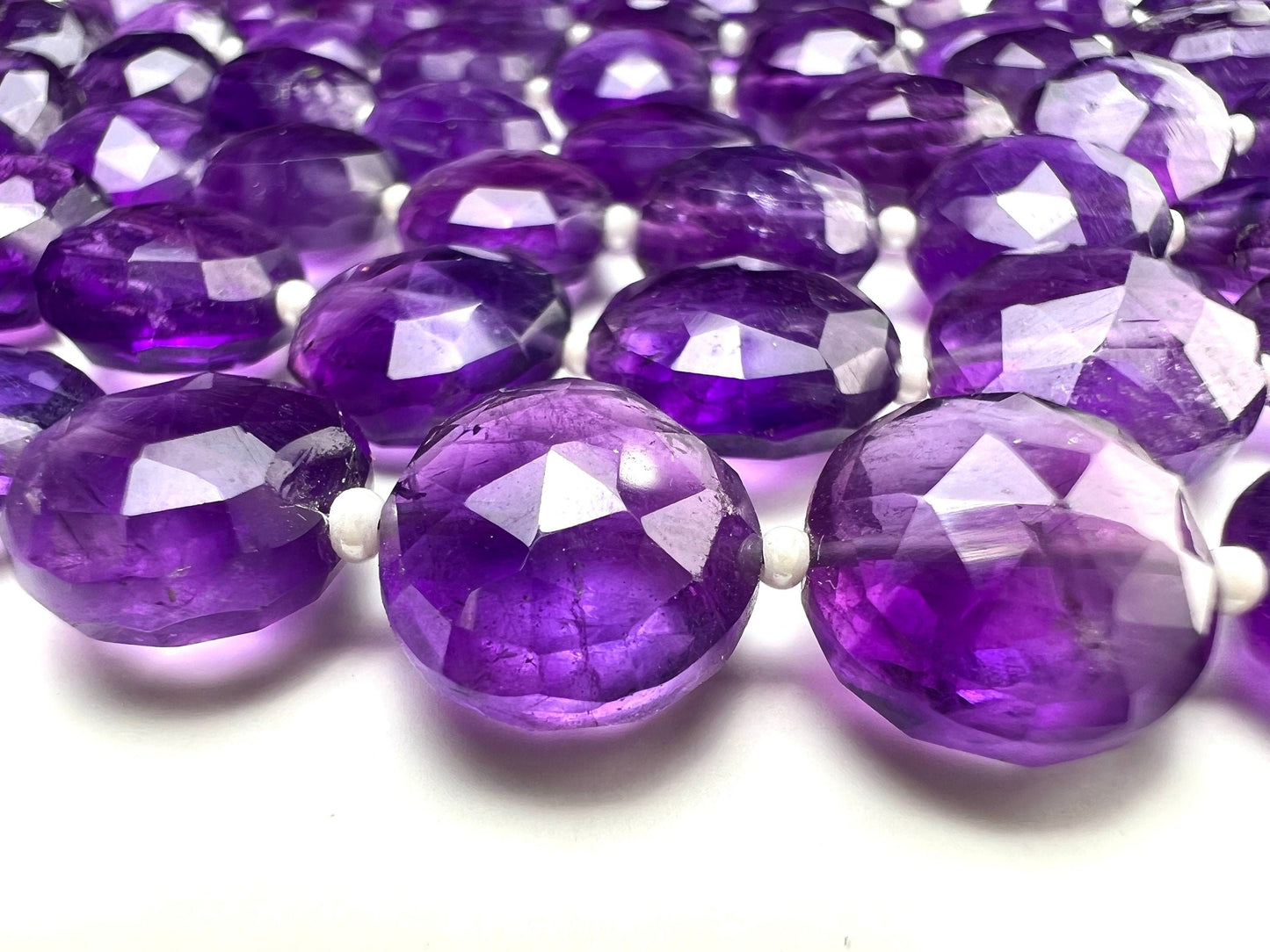 Natural Amethyst Faceted Dime shape 10.5-11.5mm.thickness 5.5-6.5mm AAA quality for Jewelry Making DIY Gemstone Beads . 7” strand 15 pcs