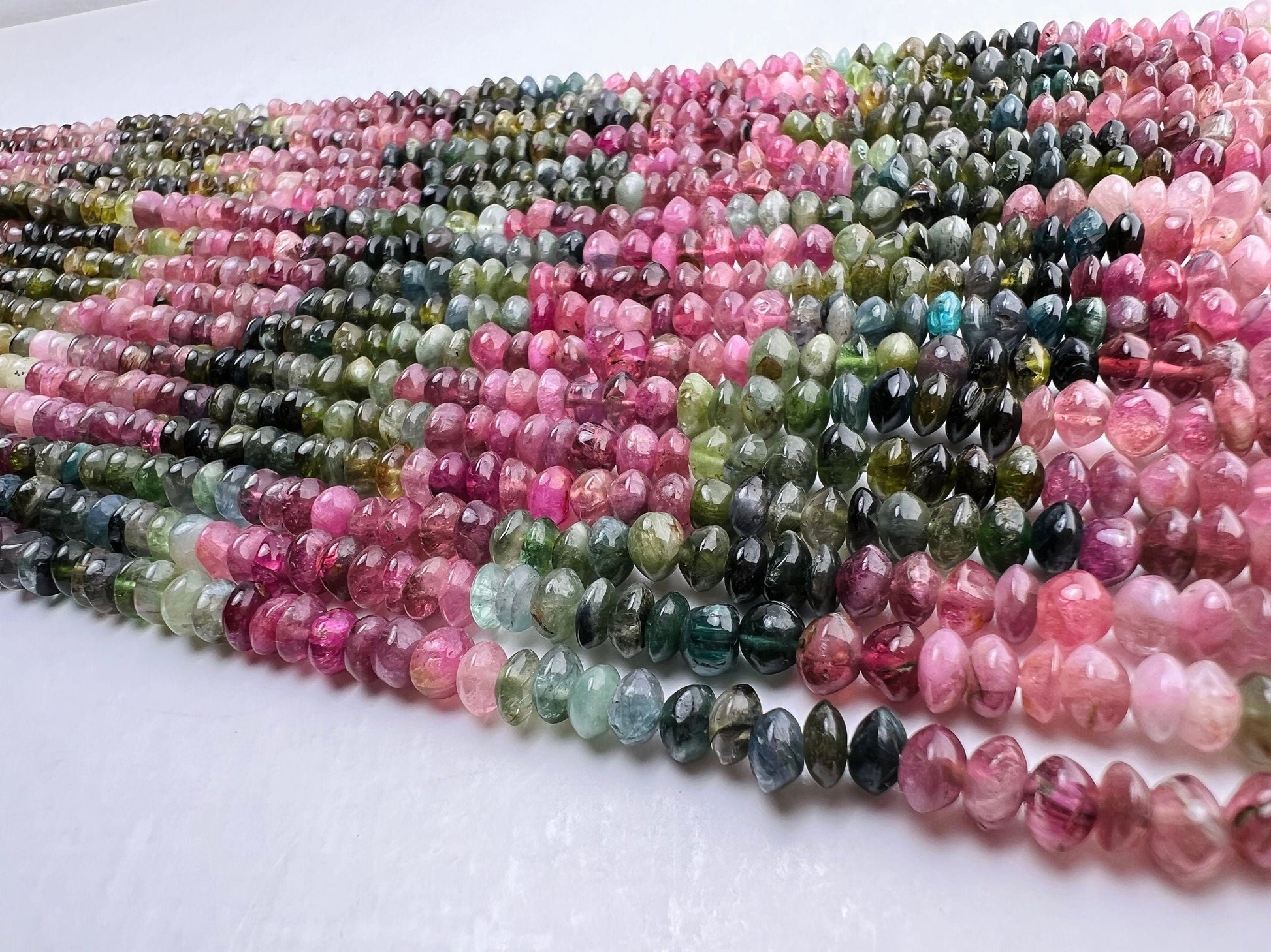 Natural Multi Watermelon Tourmaline 5mm raw freeform smooth Saucer shape beads Jewelry Making, healing Beads 7”, 14” St