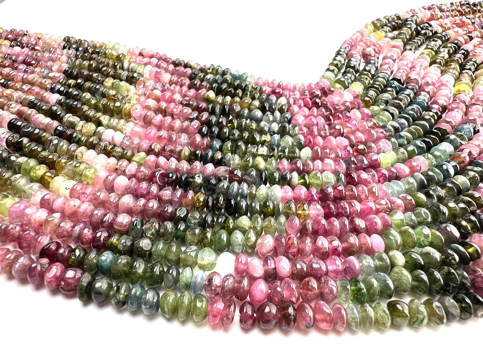 Natural Multi Watermelon Tourmaline 5mm raw freeform smooth Saucer shape beads Jewelry Making, healing Beads 7”, 14” St