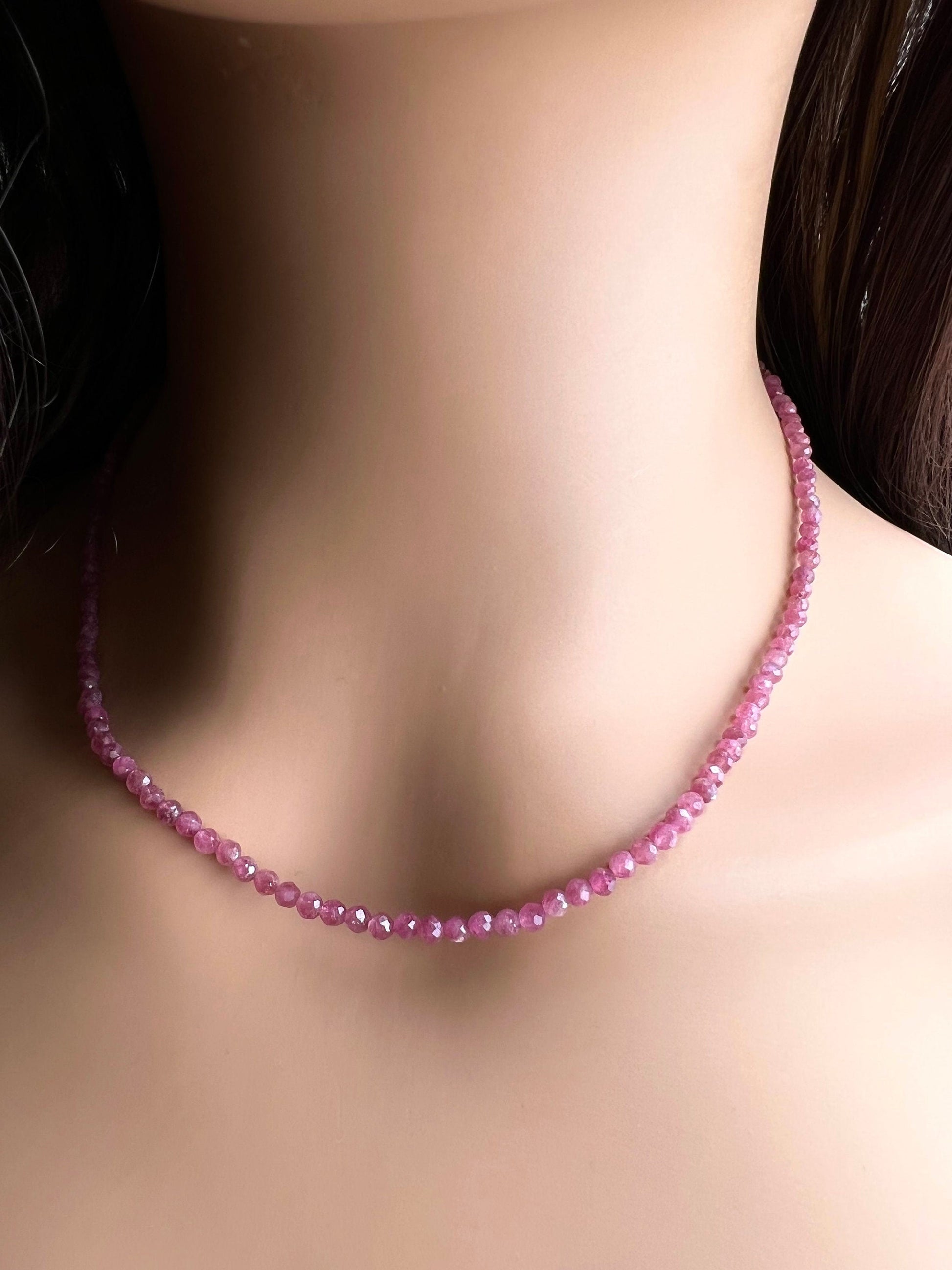 Natural Pink Tourmaline 2.5mm Faceted Round in 925 Sterling Silver Handmade necklace Healing, Energy, Precious Gift