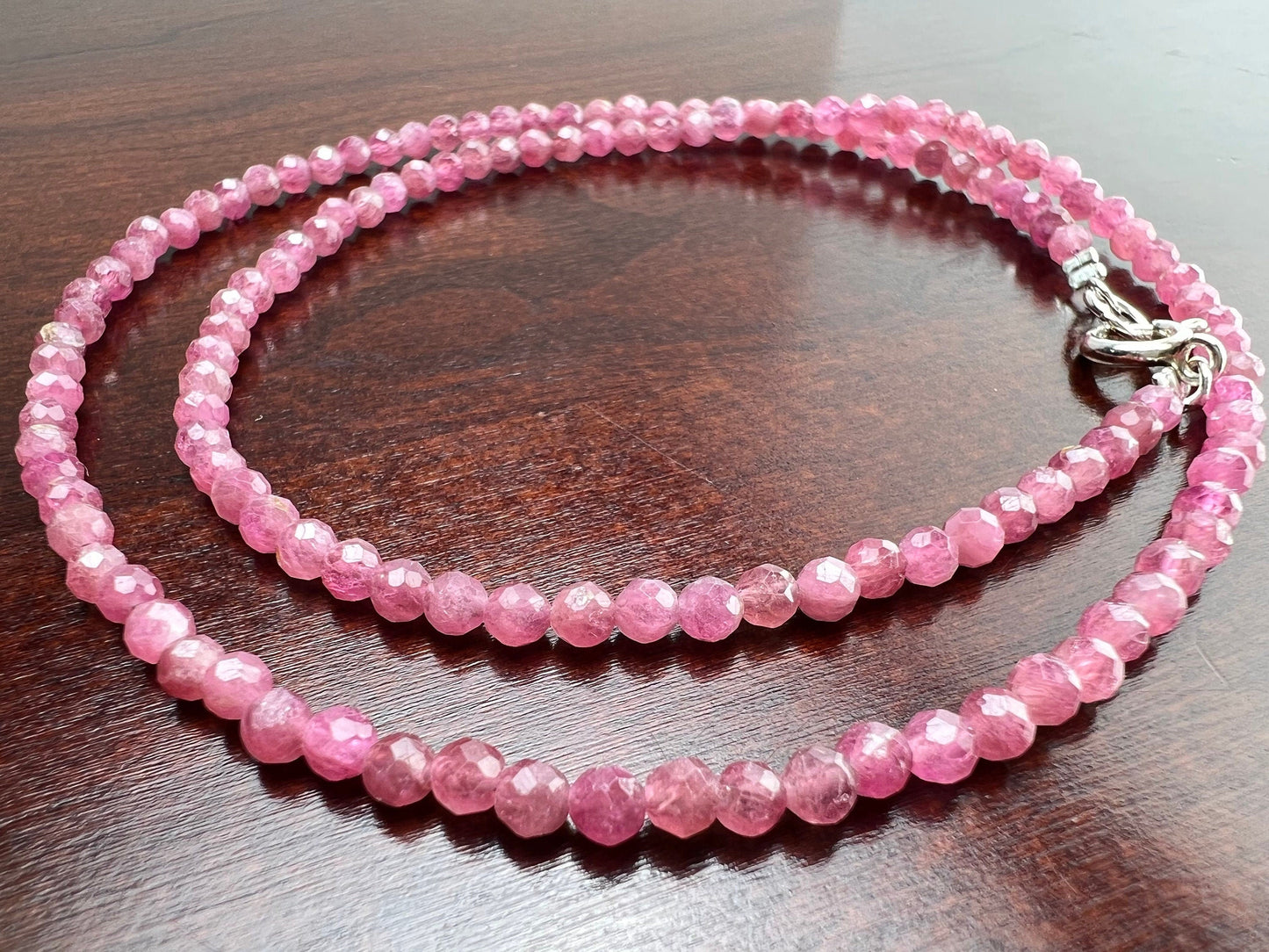 Natural Pink Tourmaline 2.5mm Faceted Round in 925 Sterling Silver Handmade necklace Healing, Energy, Precious Gift