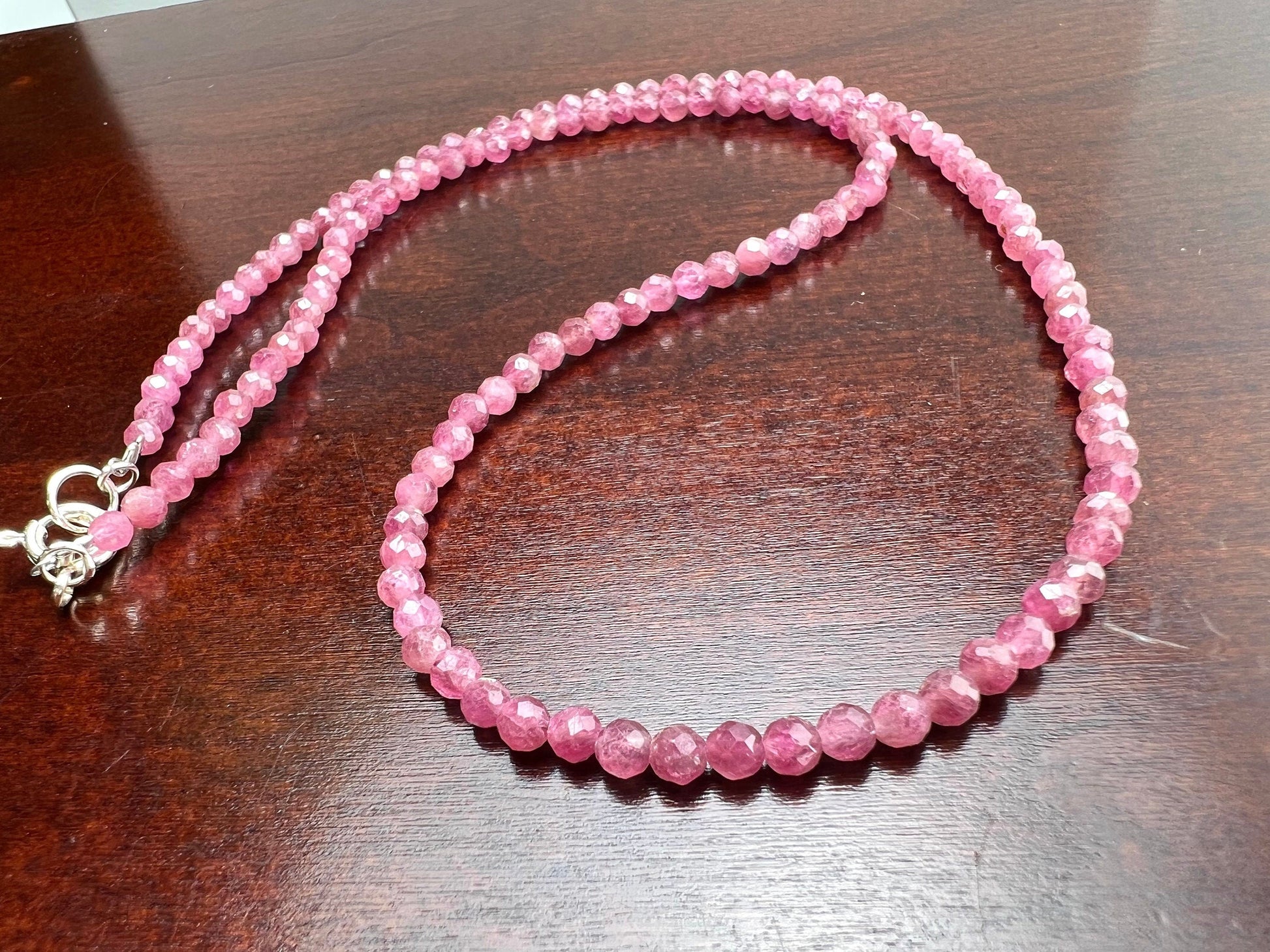 Natural Pink Tourmaline 2.5mm Faceted Round in 925 Sterling Silver Handmade necklace Healing, Energy, Precious Gift