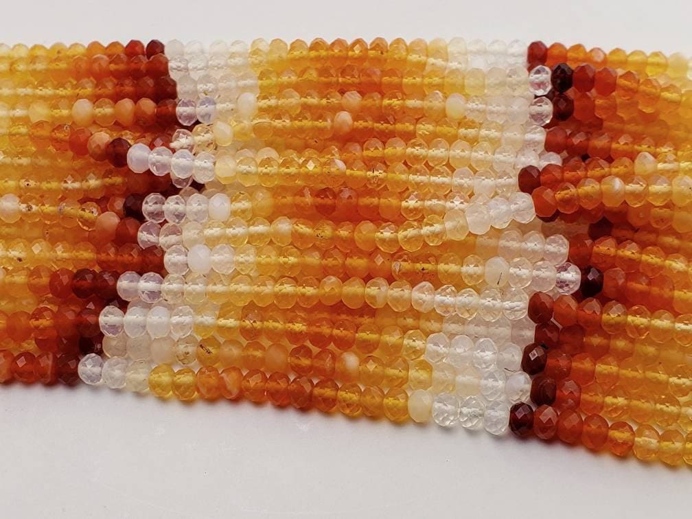 Mexican Fire Opal 3,4mm faceted Shaded Ombre Orange Roundel natural Beads, Jewelry Making AAA quality 6&quot;and 12.5&quot; strand