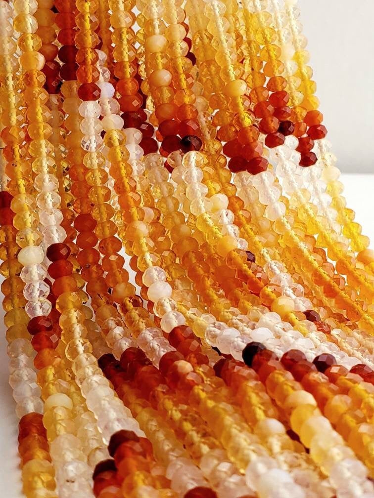 Mexican Fire Opal 3,4mm faceted Shaded Ombre Orange Roundel natural Beads, Jewelry Making AAA quality 6"and 12.5" strand