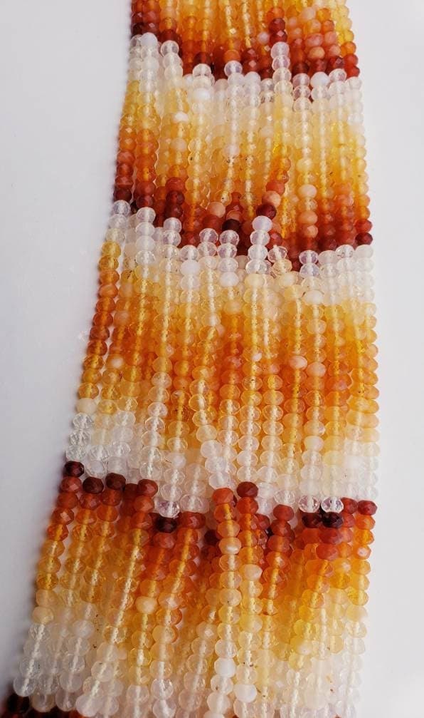 Mexican Fire Opal 3,4mm faceted Shaded Ombre Orange Roundel natural Beads, Jewelry Making AAA quality 6"and 12.5" strand