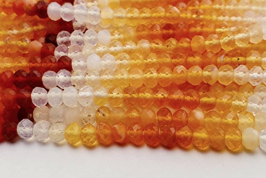 Mexican Fire Opal 3,4mm faceted Shaded Ombre Orange Roundel natural Beads, Jewelry Making AAA quality 6&quot;and 12.5&quot; strand