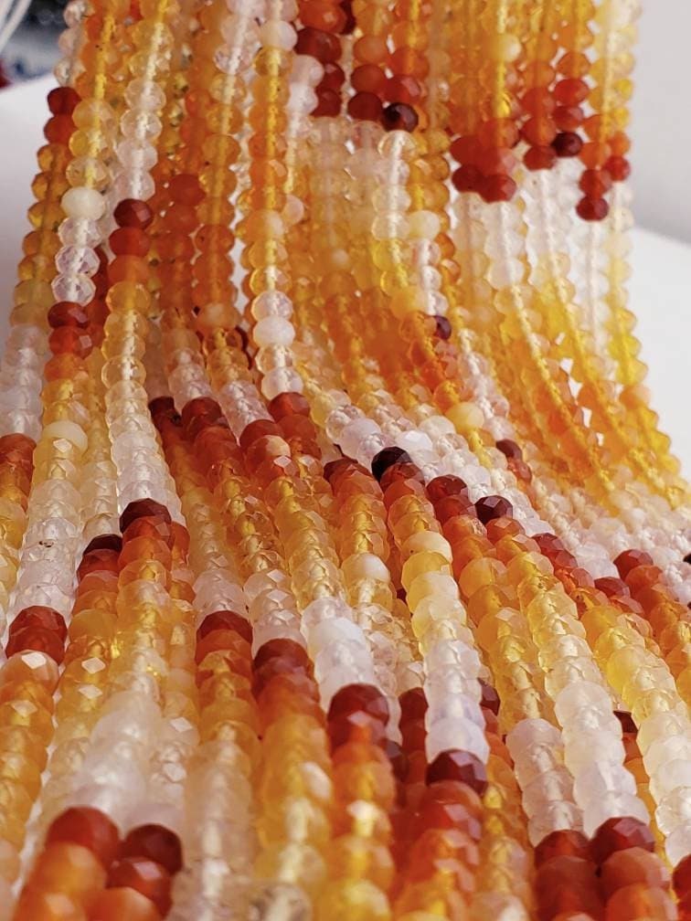 Mexican Fire Opal 3,4mm faceted Shaded Ombre Orange Roundel natural Beads, Jewelry Making AAA quality 6"and 12.5" strand