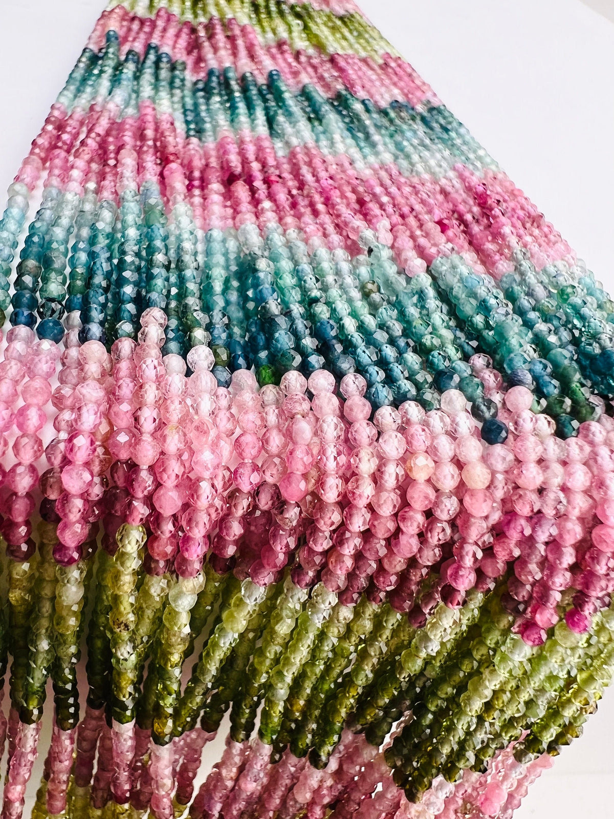 Multi Tourmaline shaded 2mm Faceted Round 12" Strand bead, beautiful pink blue green multi shaded natural watermelon tourmaline bead.