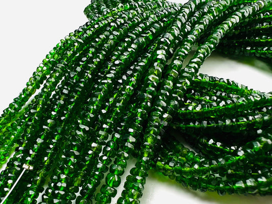 Natural Chrome Diopside 3.5mm Faceted Roundel Beads, AAA High Quality Rare beautiful Green Chrome diopside Beads. 6” ,12” strand