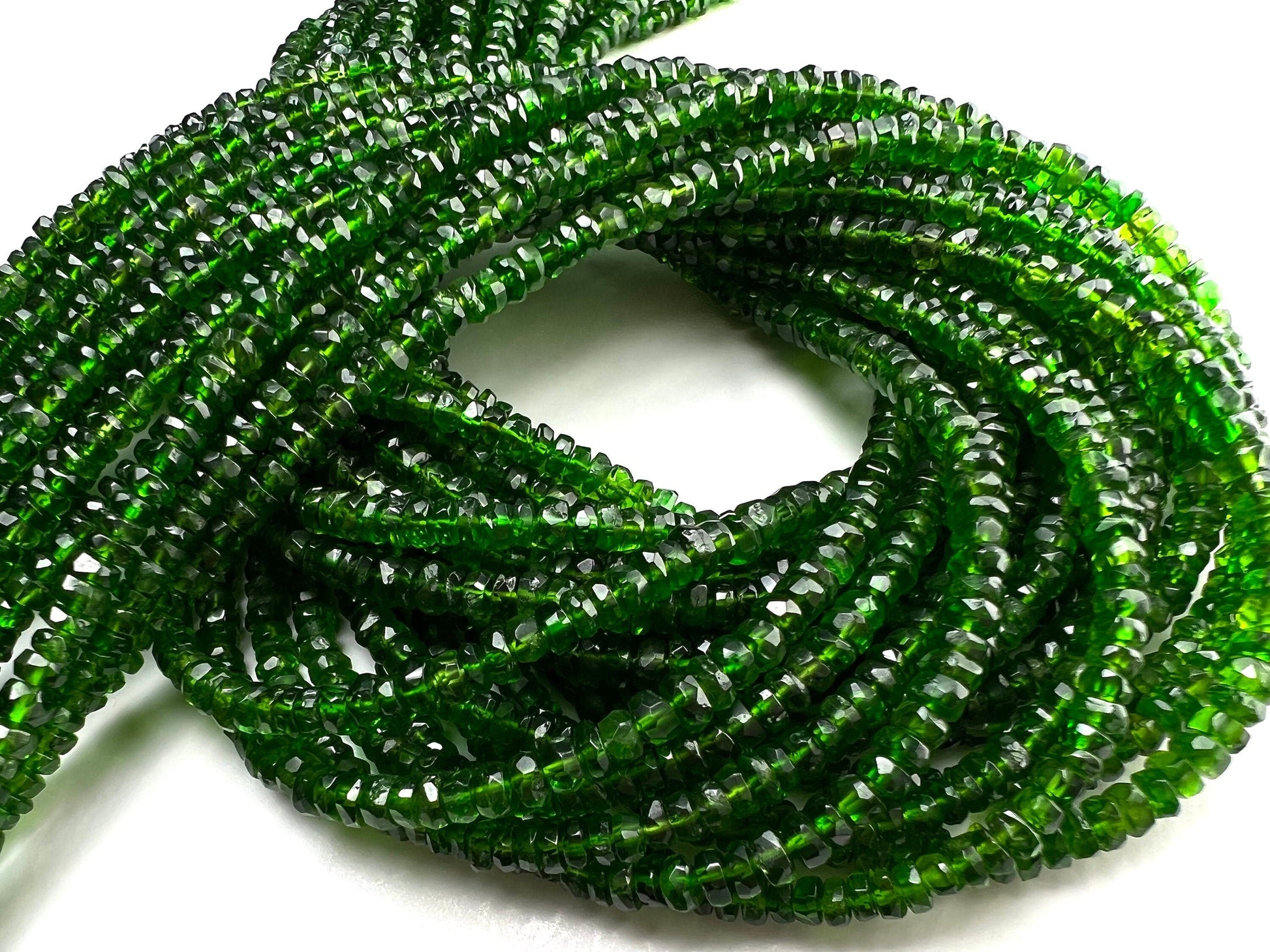 Natural Chrome Diopside 3.5mm Faceted Roundel Beads, AAA High Quality Rare beautiful Green Chrome diopside Beads. 6” ,12” strand