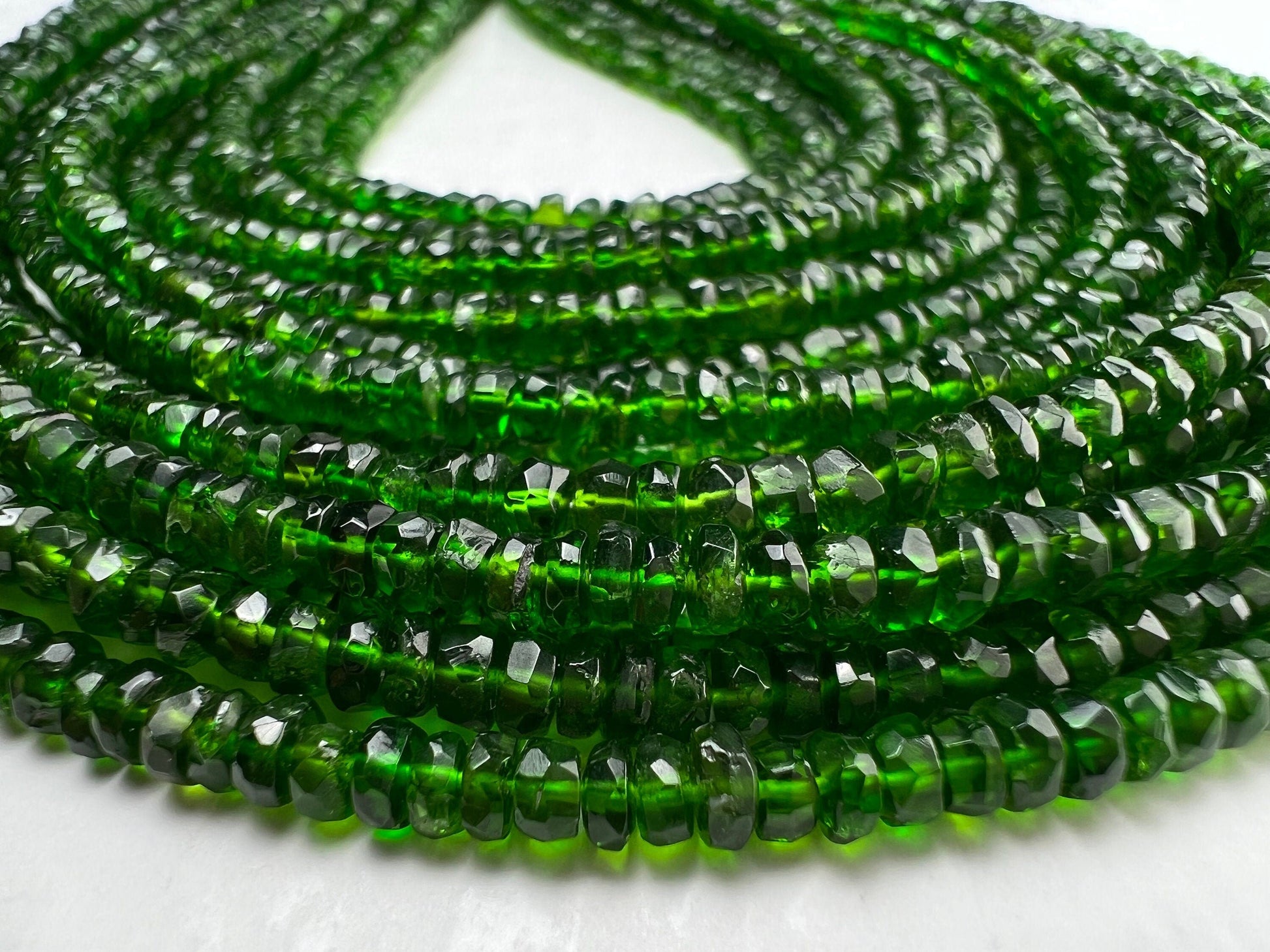 Natural Chrome Diopside 3.5mm Faceted Roundel Beads, AAA High Quality Rare beautiful Green Chrome diopside Beads. 6” ,12” strand