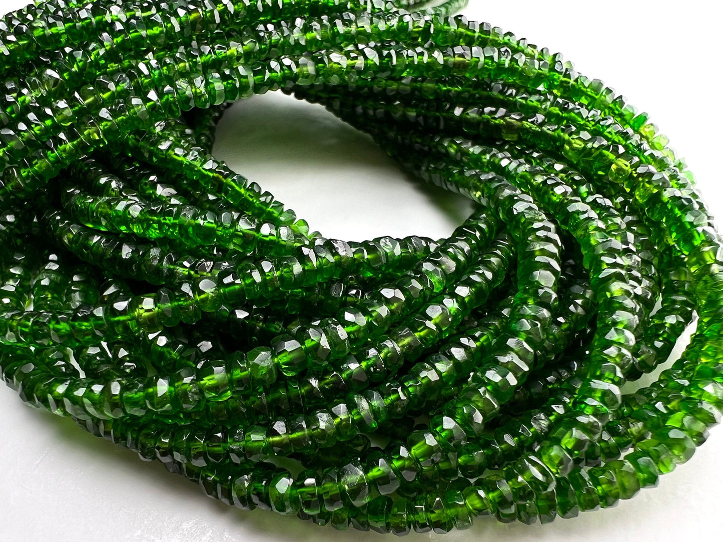 Natural Chrome Diopside 3.5mm Faceted Roundel Beads, AAA High Quality Rare beautiful Green Chrome diopside Beads. 6” ,12” strand