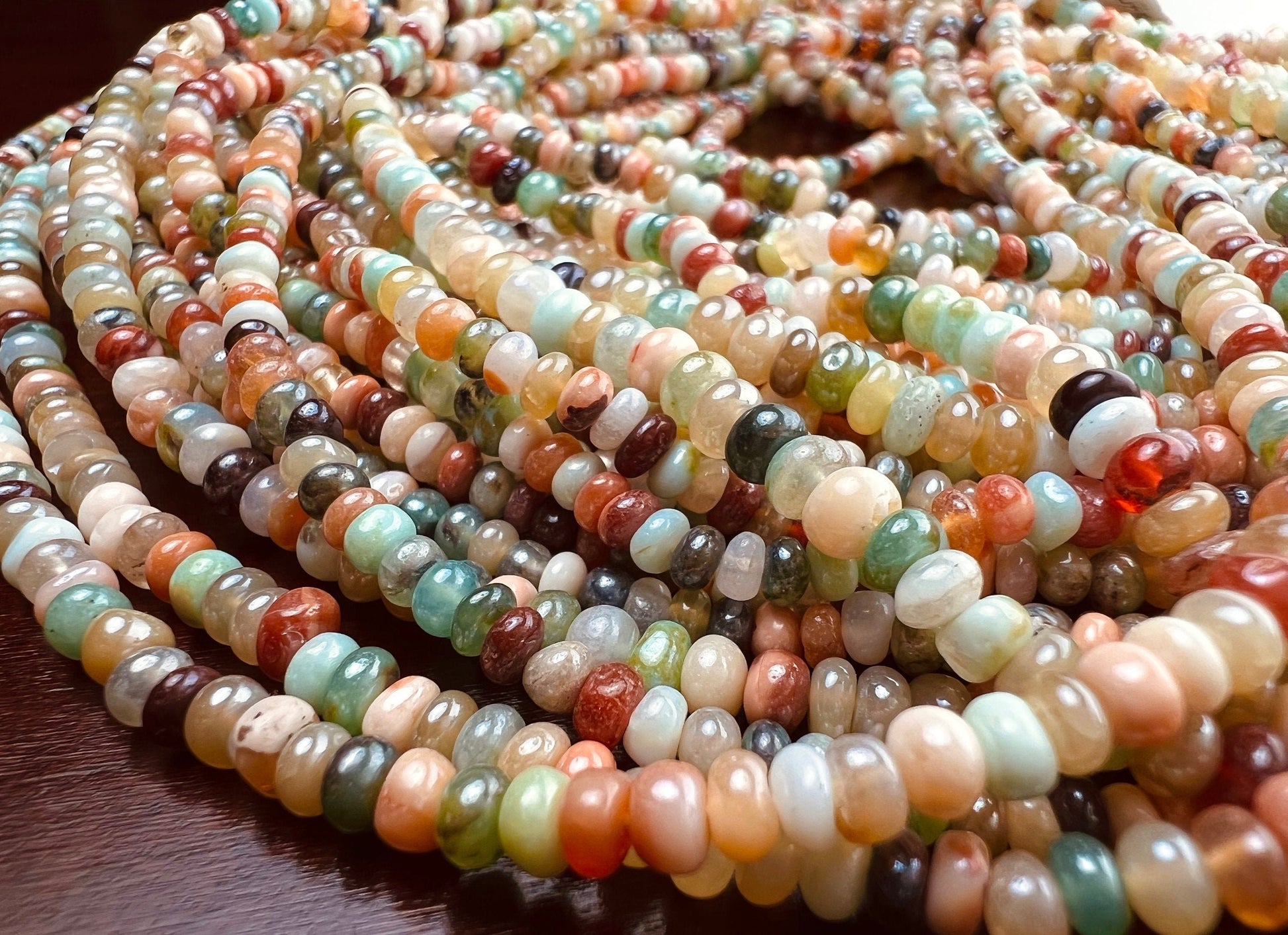 Natural multi mix disco Ethiopian Opal 3-4mm Smooth mystic Roundel Jewelry Making Gemstone Beads 7” , 14” Strand