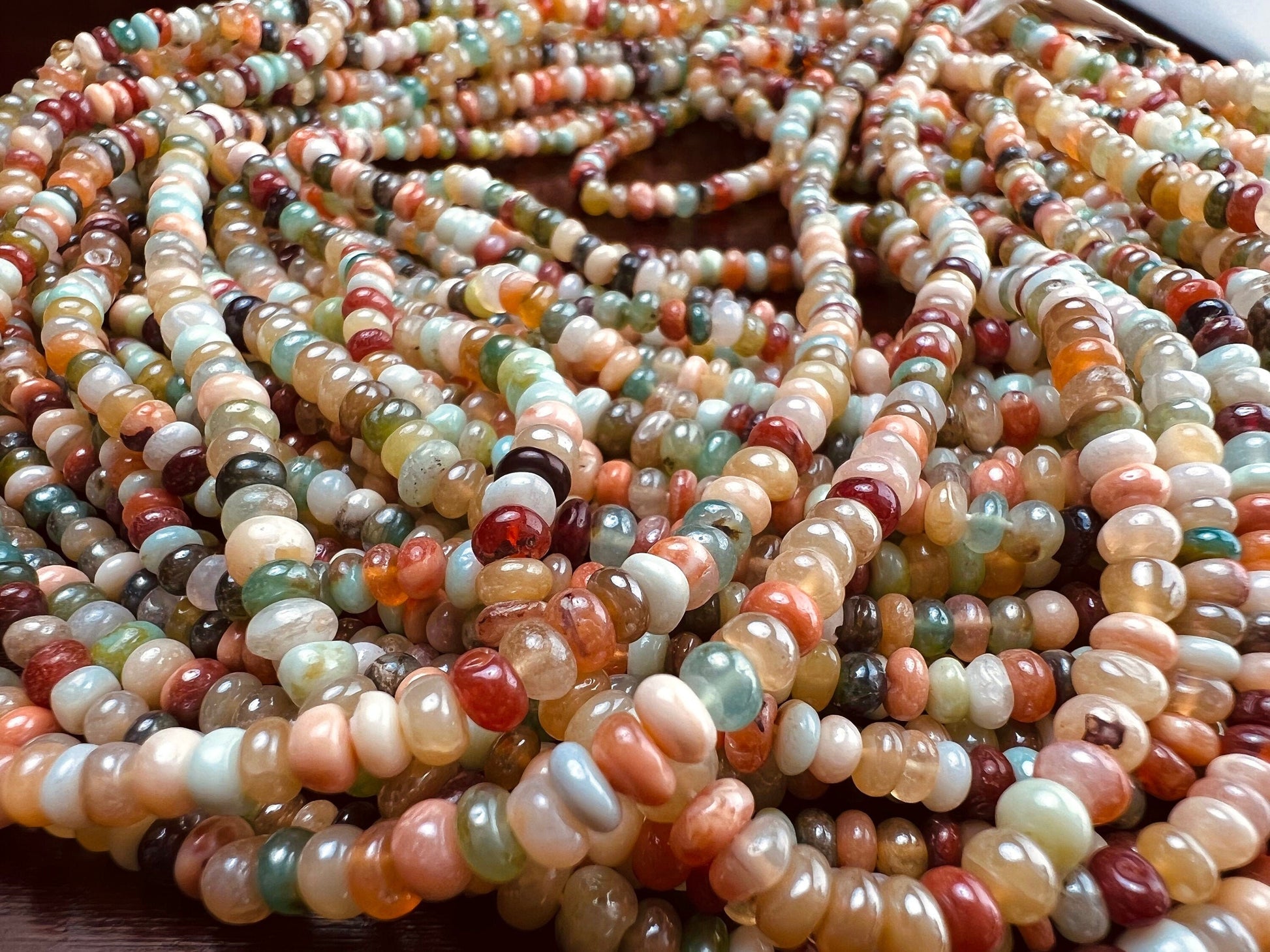 Natural multi mix disco Ethiopian Opal 3-4mm Smooth mystic Roundel Jewelry Making Gemstone Beads 7” , 14” Strand