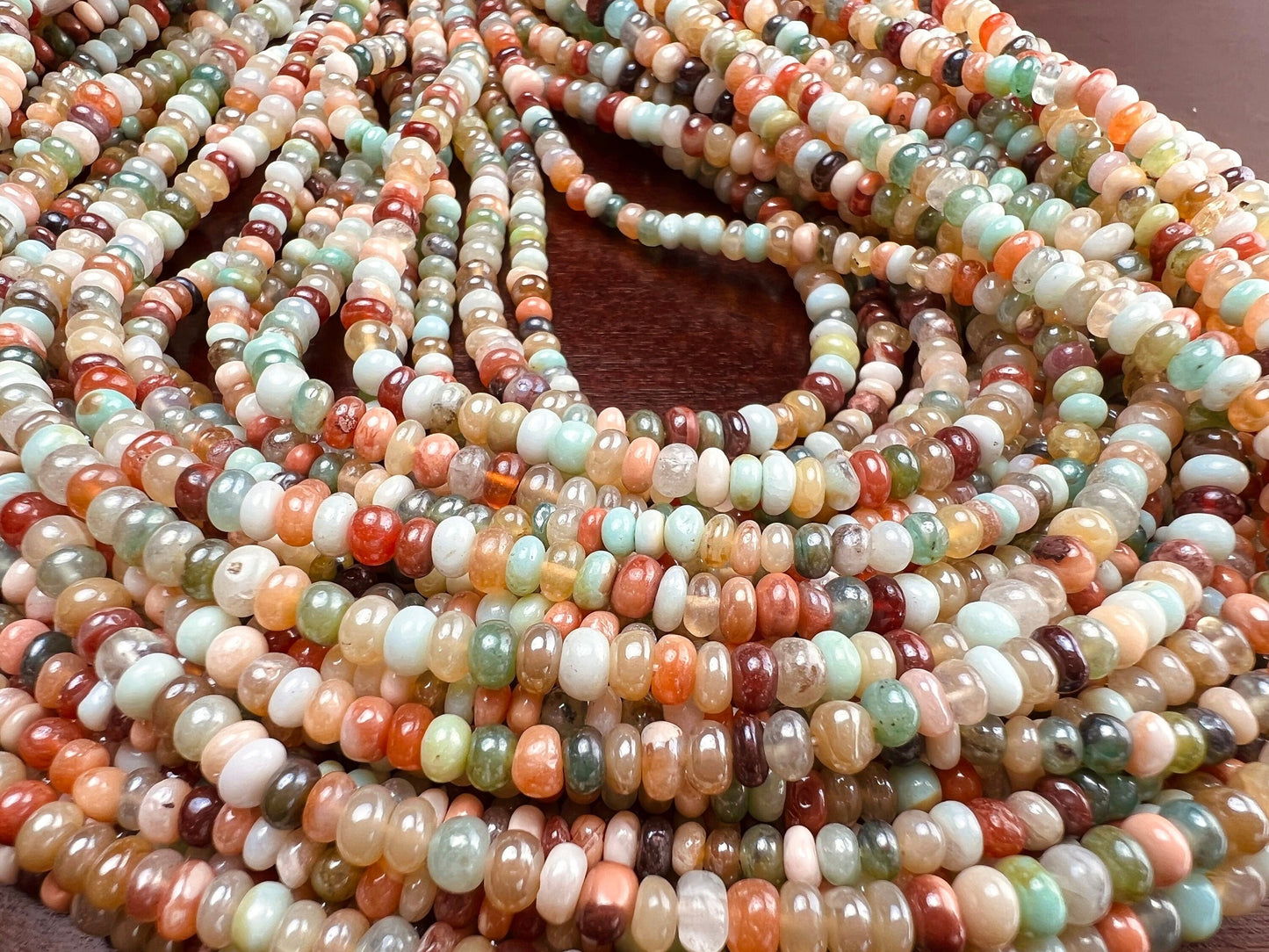 Natural multi mix disco Ethiopian Opal 3-4mm Smooth mystic Roundel Jewelry Making Gemstone Beads 7” , 14” Strand